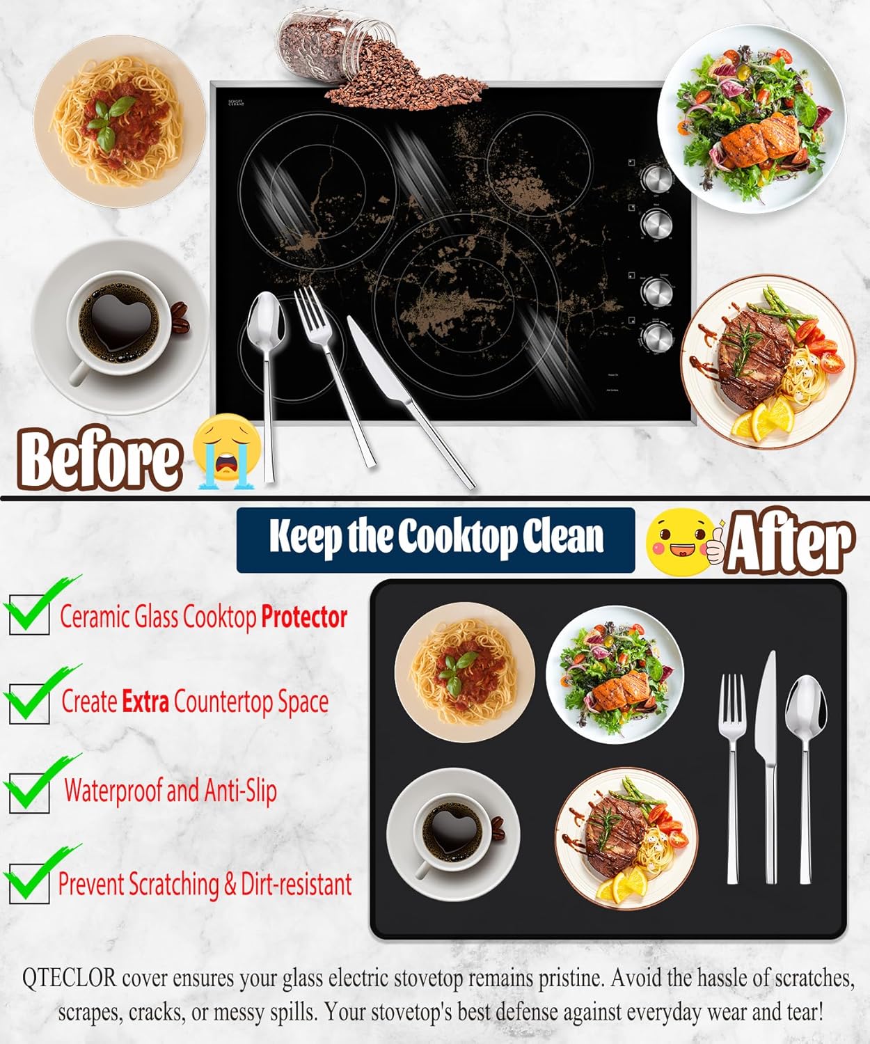 Extra Large Anti-Slip Waterproof Stove Top Cover for Electric Stoves - Glass Top Protector Mat to Expand Stove Space