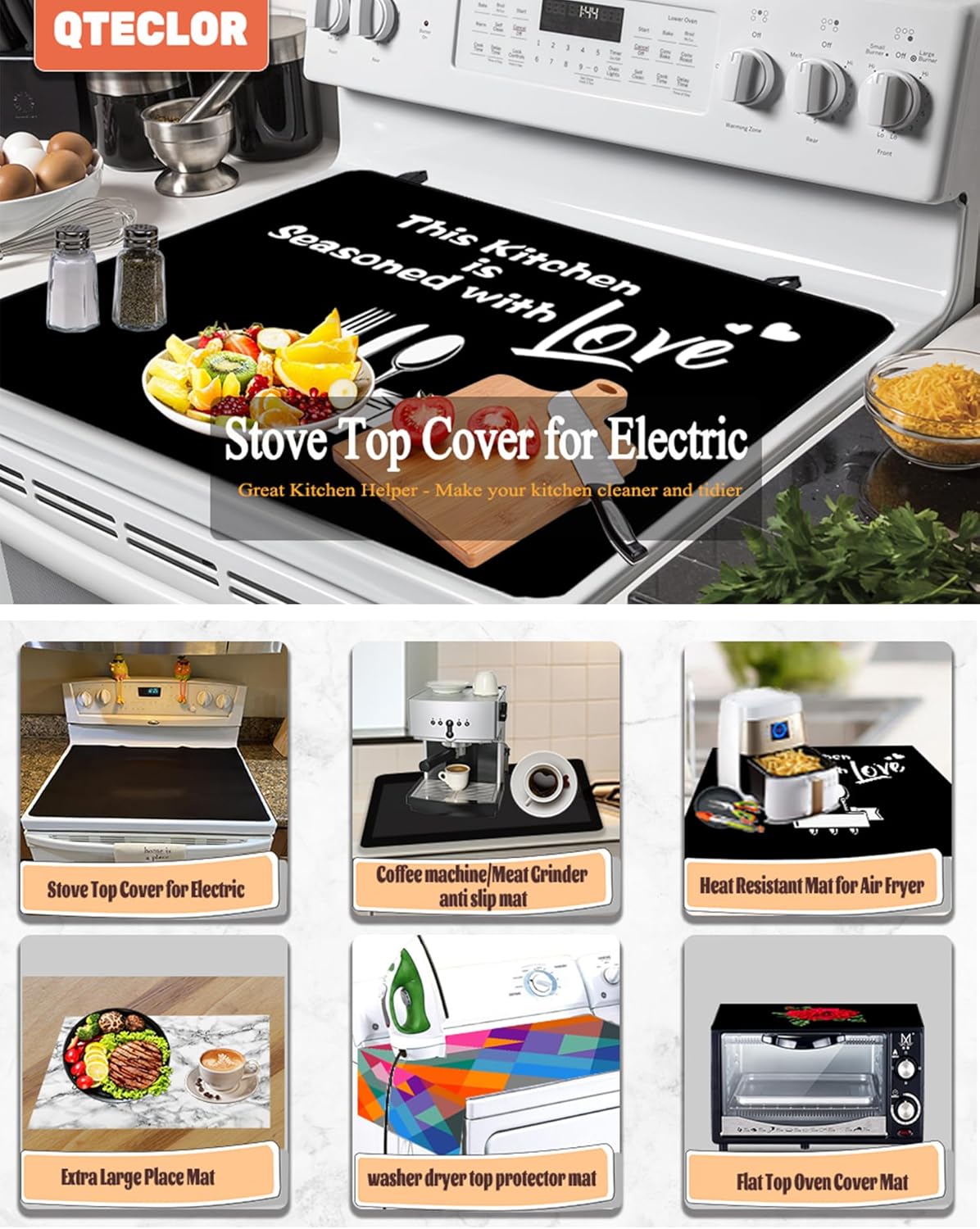 Extra Large Anti-Slip Waterproof Stove Top Cover for Electric Stoves - Glass Top Protector Mat to Expand Stove Space