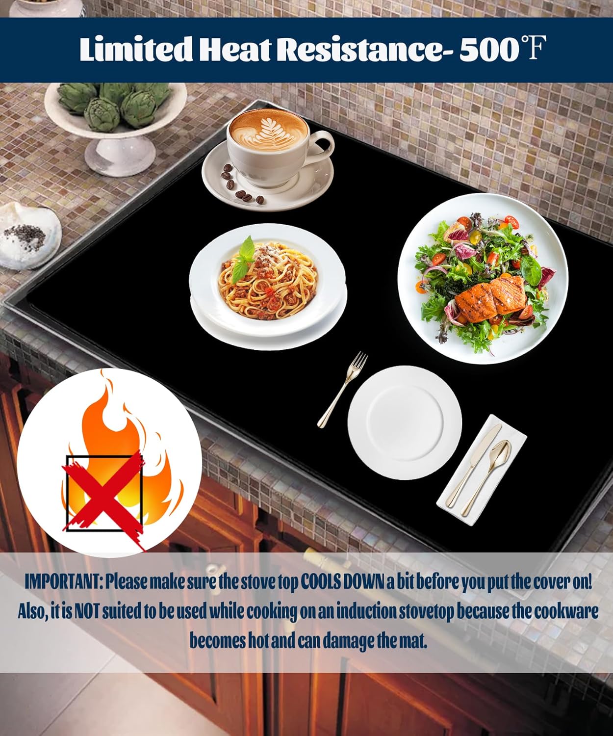 Extra Large Anti-Slip Waterproof Stove Top Cover for Electric Stoves - Glass Top Protector Mat to Expand Stove Space