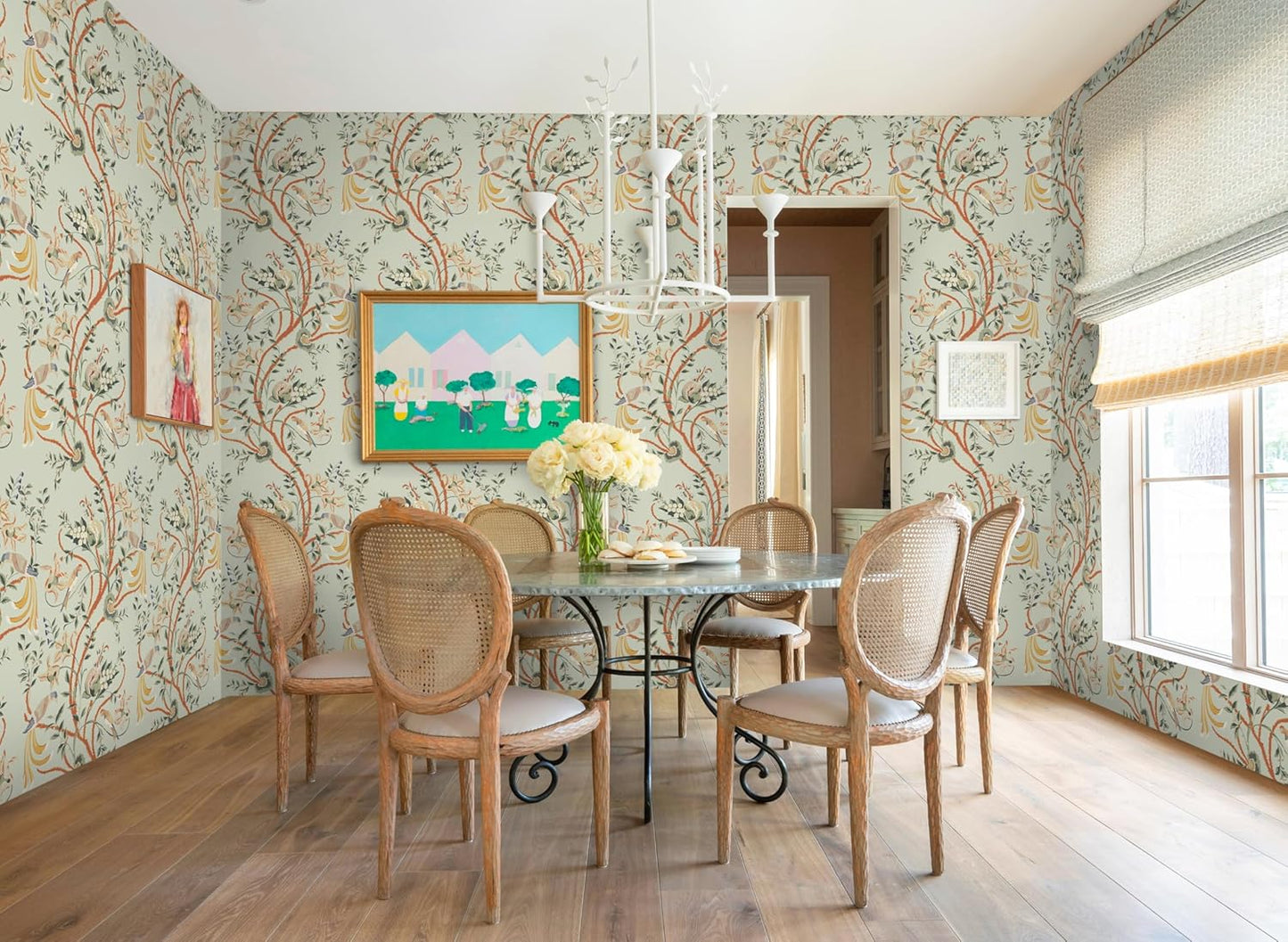 Extra-Wide Green Floral Peel and Stick Wallpaper - 23.62"x118" - Removable DIY Self Adhesive Contact Paper for Livingroom and Bedroom Decor