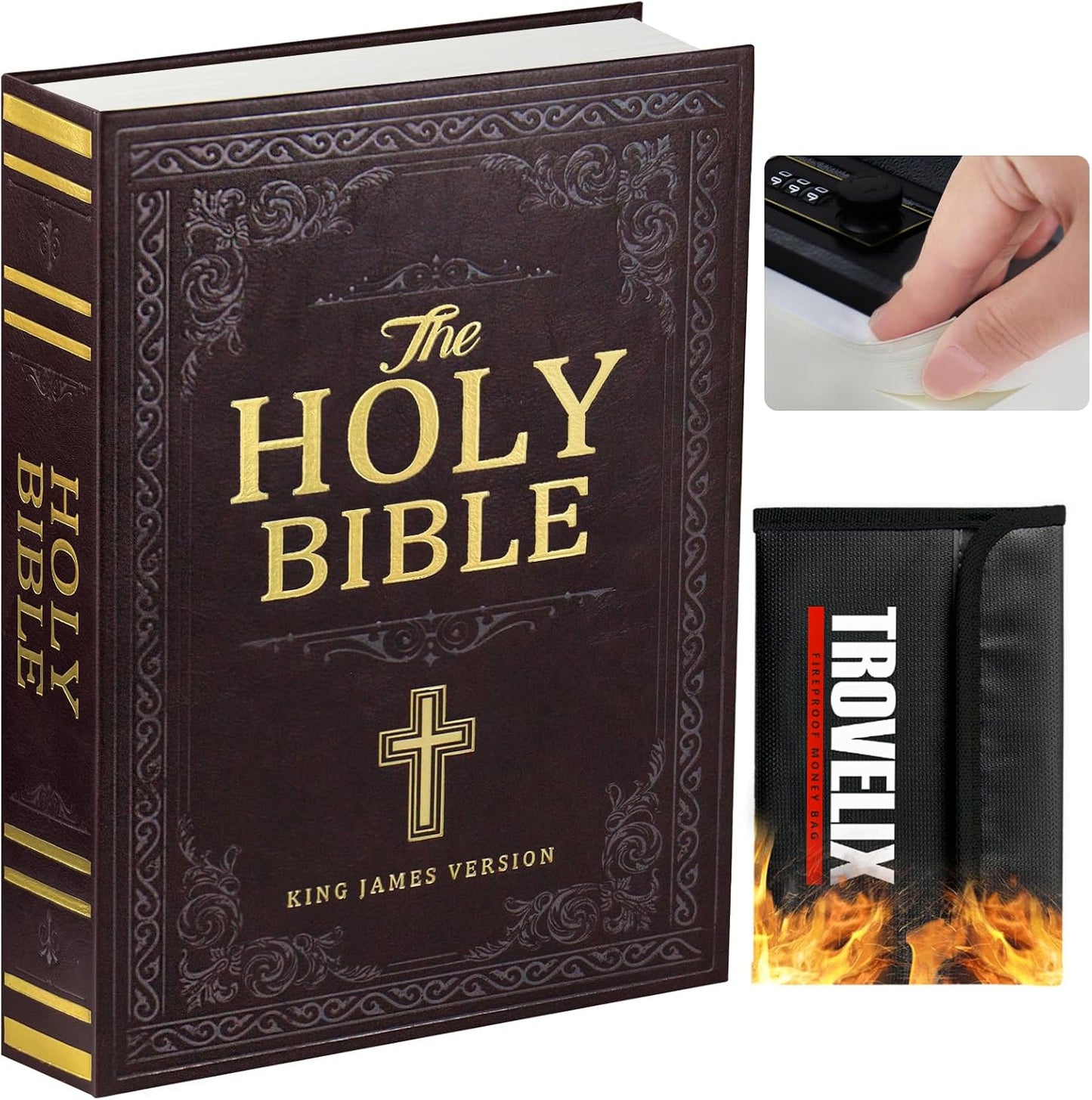 Fireproof Book Safe with Combination Lock - Hidden Storage Box, Secret Diversion Safe for Cash - Hollow Bible Book Box (10.9 x 7.7 x 1.8 Inch)