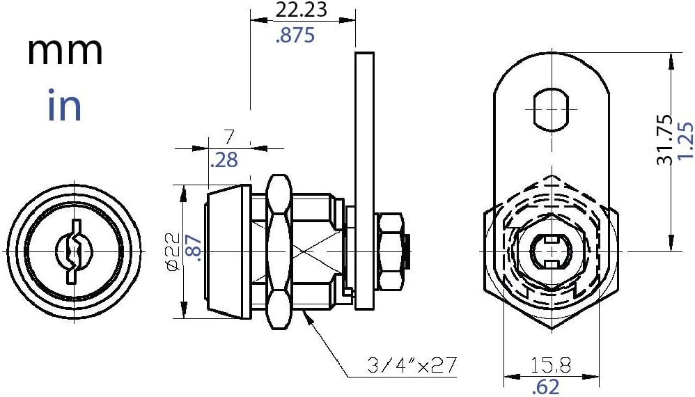 FJM Security 1481BM-KA High Security Pagoda Lock with 7/8" Cylinder and Chrome Finish, Keyed Alike