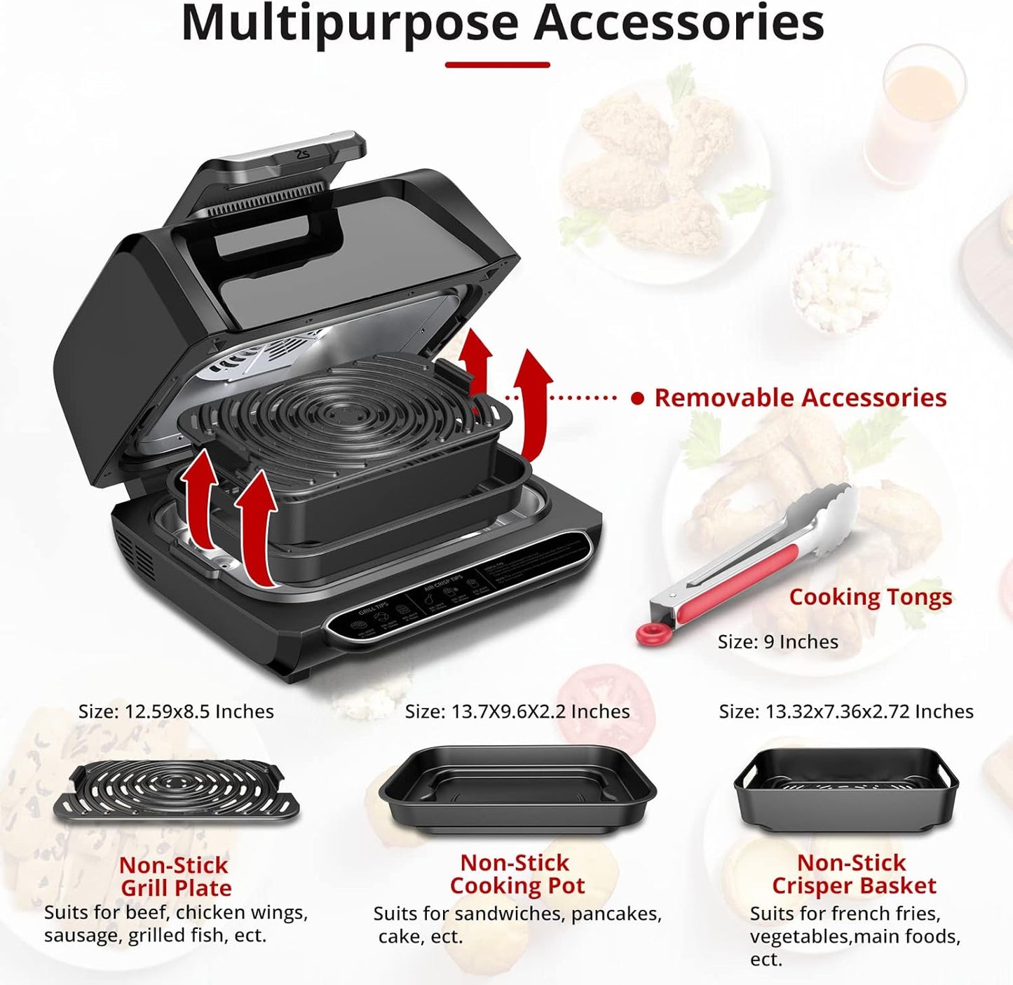 FlexWill 7-in-1 Electric Air Grill Fryer - Indoor Smokeless Contact Grill with Fast Even Heat and Non-Stick Removable Plates - 1750W - Perfect for Healthy Grilling and Flat Top Griddle - 4Qt Capacity