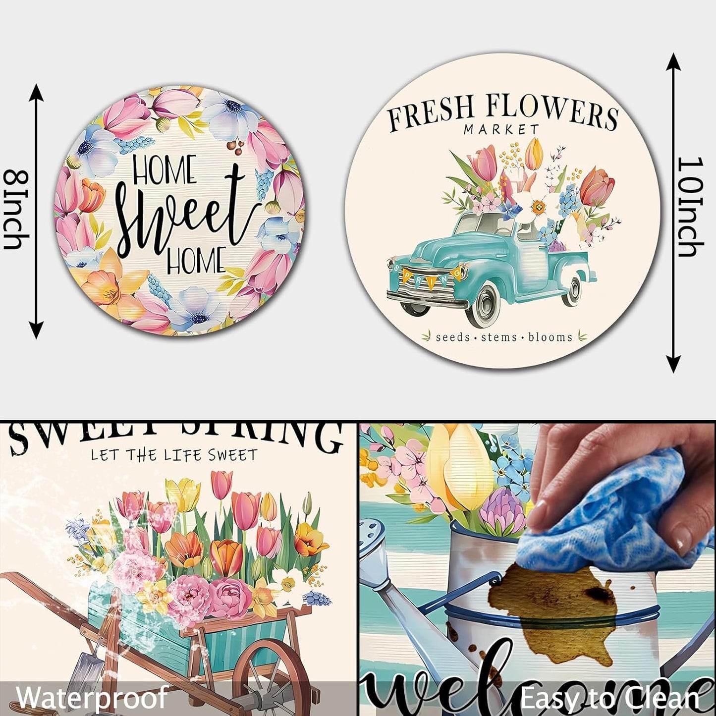 Floral Farmhouse Electric Stove Burner Covers Set - 4 Pcs, 8" and 10", Gas Cooktop Cover for Kitchen Decor, Metal Flowers Decorations