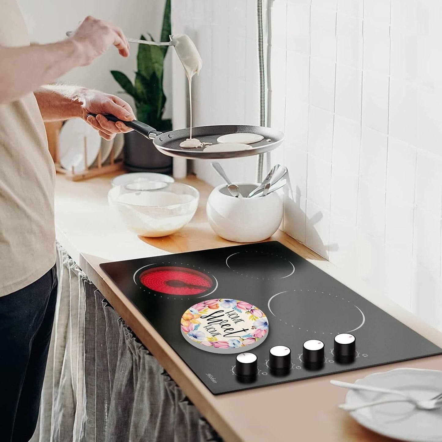 Floral Farmhouse Electric Stove Burner Covers Set - 4 Pcs, 8" and 10", Gas Cooktop Cover for Kitchen Decor, Metal Flowers Decorations