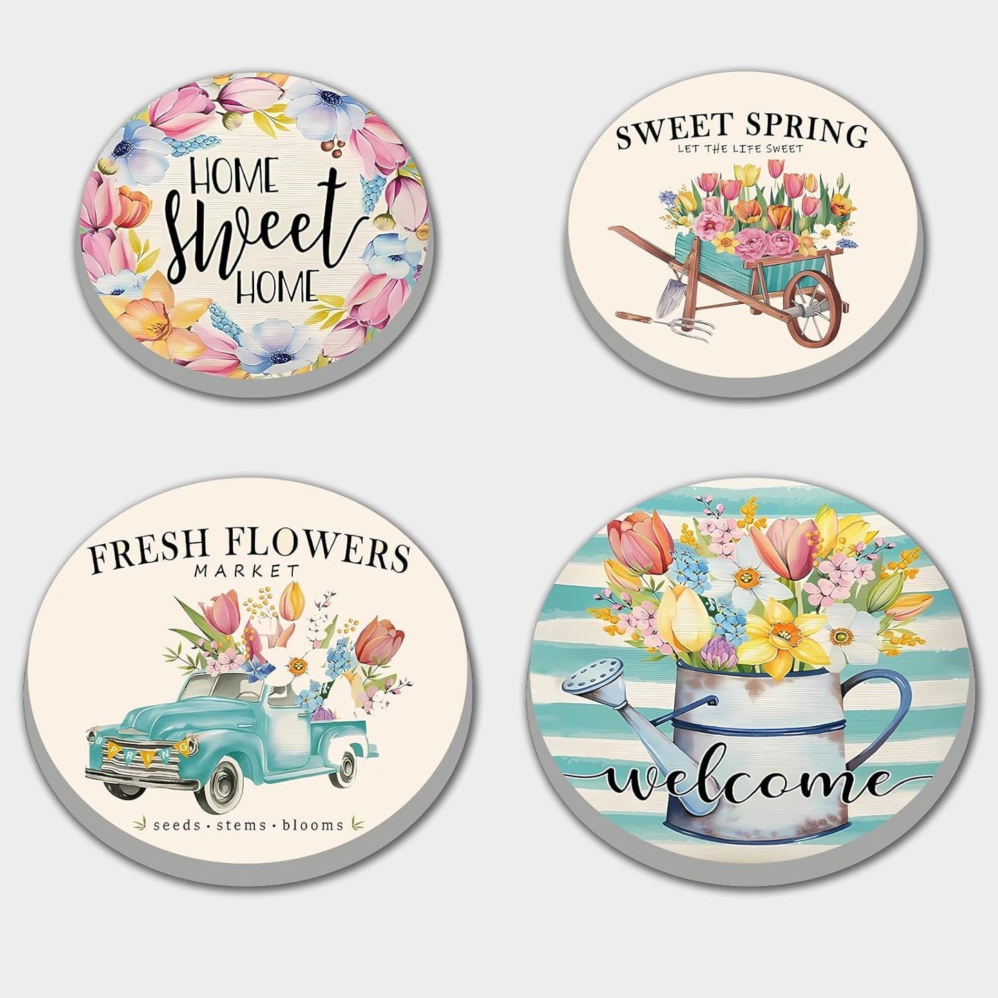 Floral Farmhouse Electric Stove Burner Covers Set - 4 Pcs, 8" and 10", Gas Cooktop Cover for Kitchen Decor, Metal Flowers Decorations