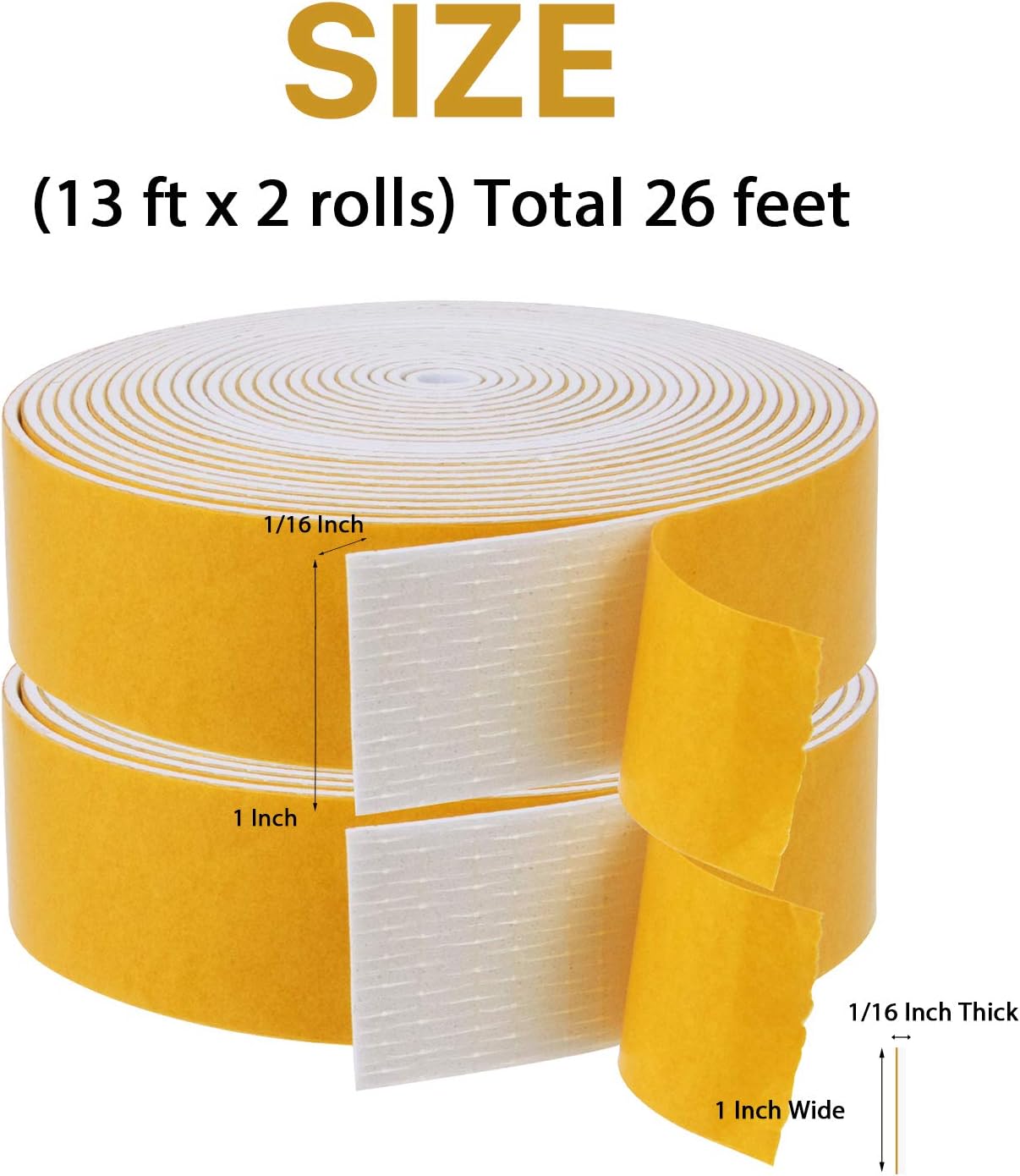 Foam Weather Stripping Rolls - 26ft Total Length, 1" Wide x 1/16" Thick, Adhesive Foam Strip for Door and Window Insulation