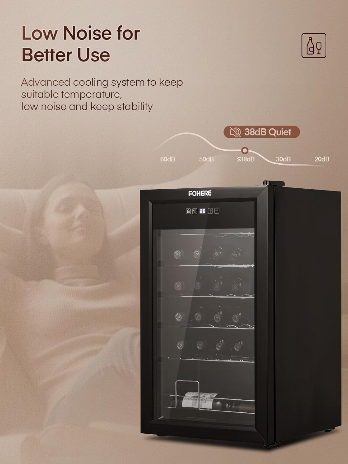 FOHERE 28-Bottle Wine Cooler with Double Glass Doors, LED Light, Digital Temp Control - Ideal Wine Fridge for Bar, Home, Office - Wine Cellar Refrigerator