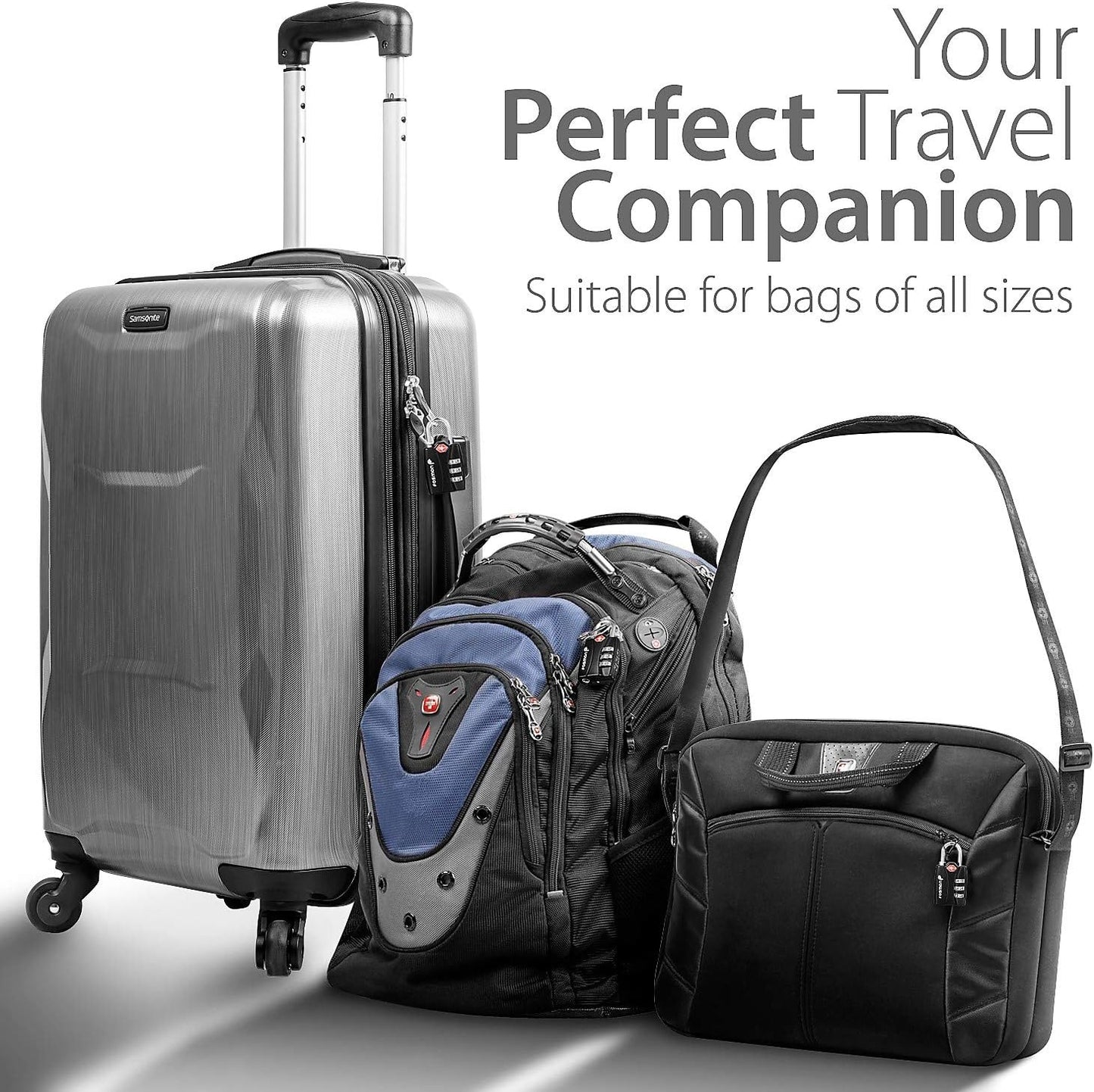 Fosmon 4 Pack TSA Approved Luggage Locks with Open Alert Indicator - 3 Digit Combination Padlock for Travel, Backpacks, Lockers, Gym Bags, Gun Cases, and Tents - WildKart