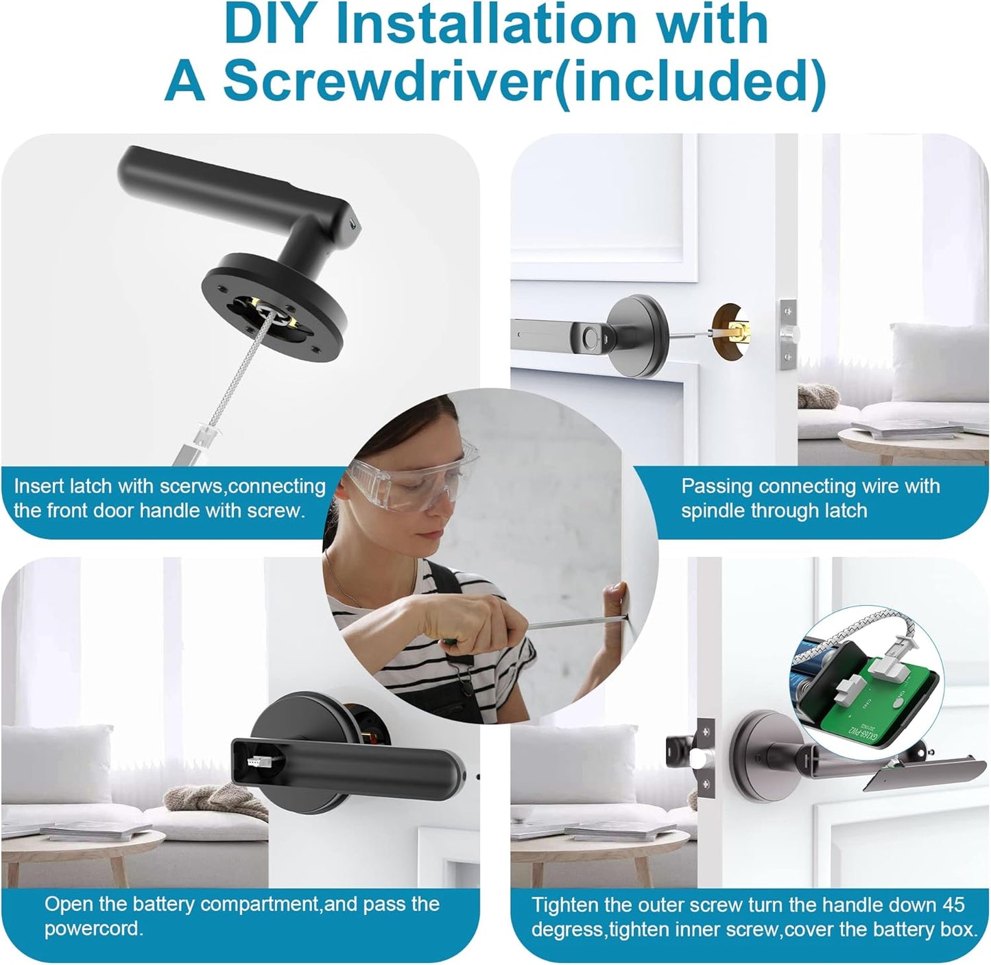 Foxgard Biometric Door Lock with Smart APP Control - Fingerprint Knob Remote for Home/Bedroom/Office/Apartment/Airbnb - Black