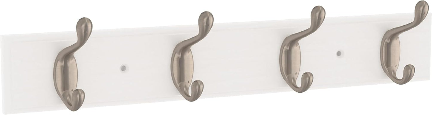 Franklin Brass Casual Curve Wall Mounted Coat Rack with 4 Nickel Hooks, 16 inches, Pure White Finish