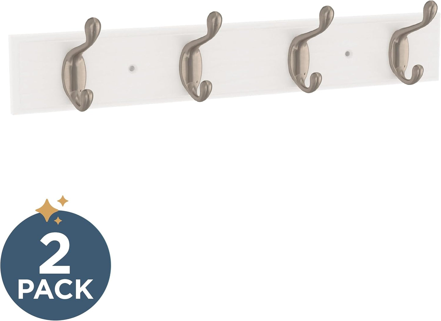 Franklin Brass Casual Curve Wall Mounted Coat Rack with 4 Nickel Hooks, 16 inches, Pure White Finish