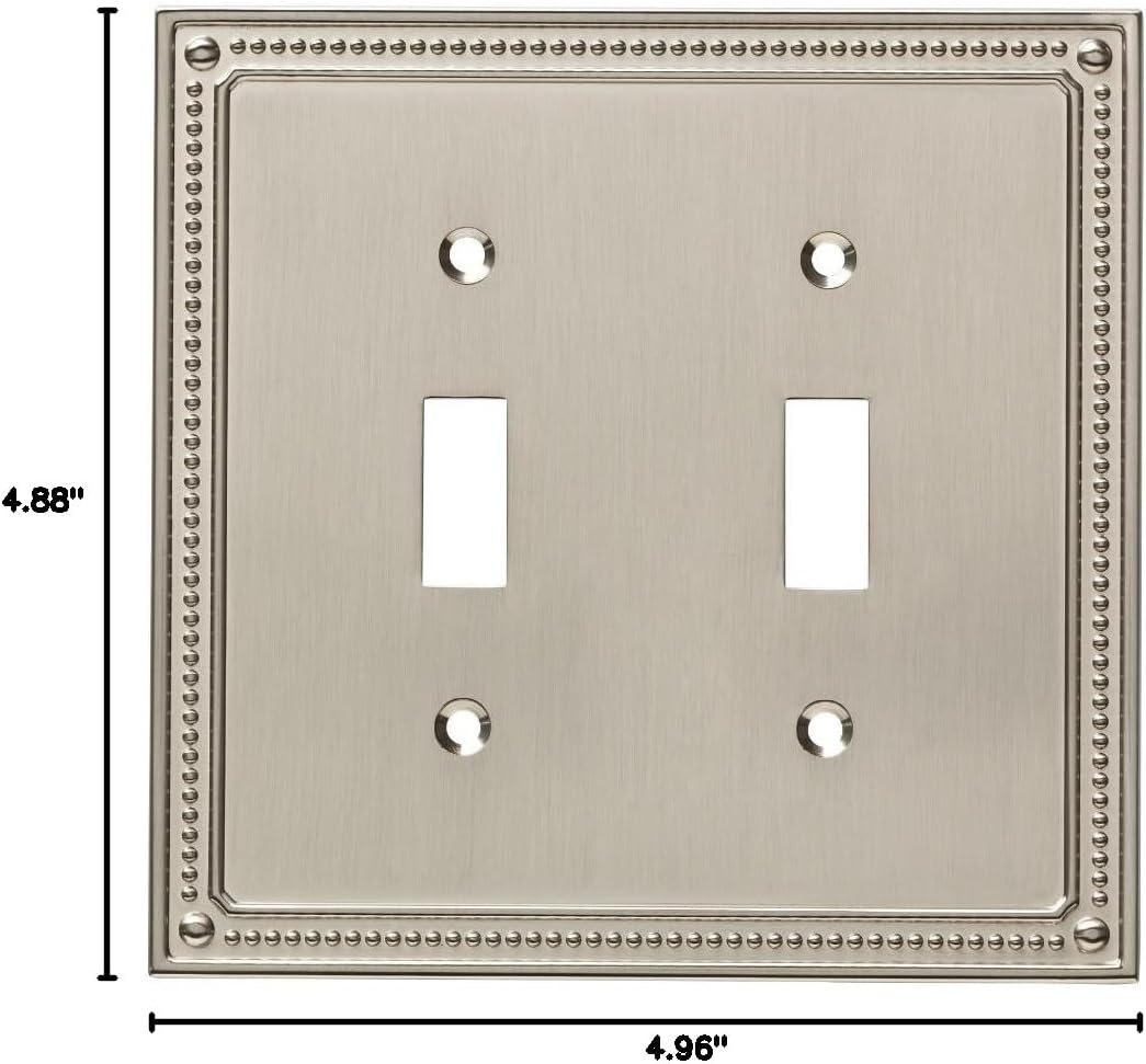 Franklin Brass Classic Beaded Brushed Nickel Wall Plate Cover for Double Toggle Switch and Outlet - 2-Gang Electrical Guard (1-Pack)