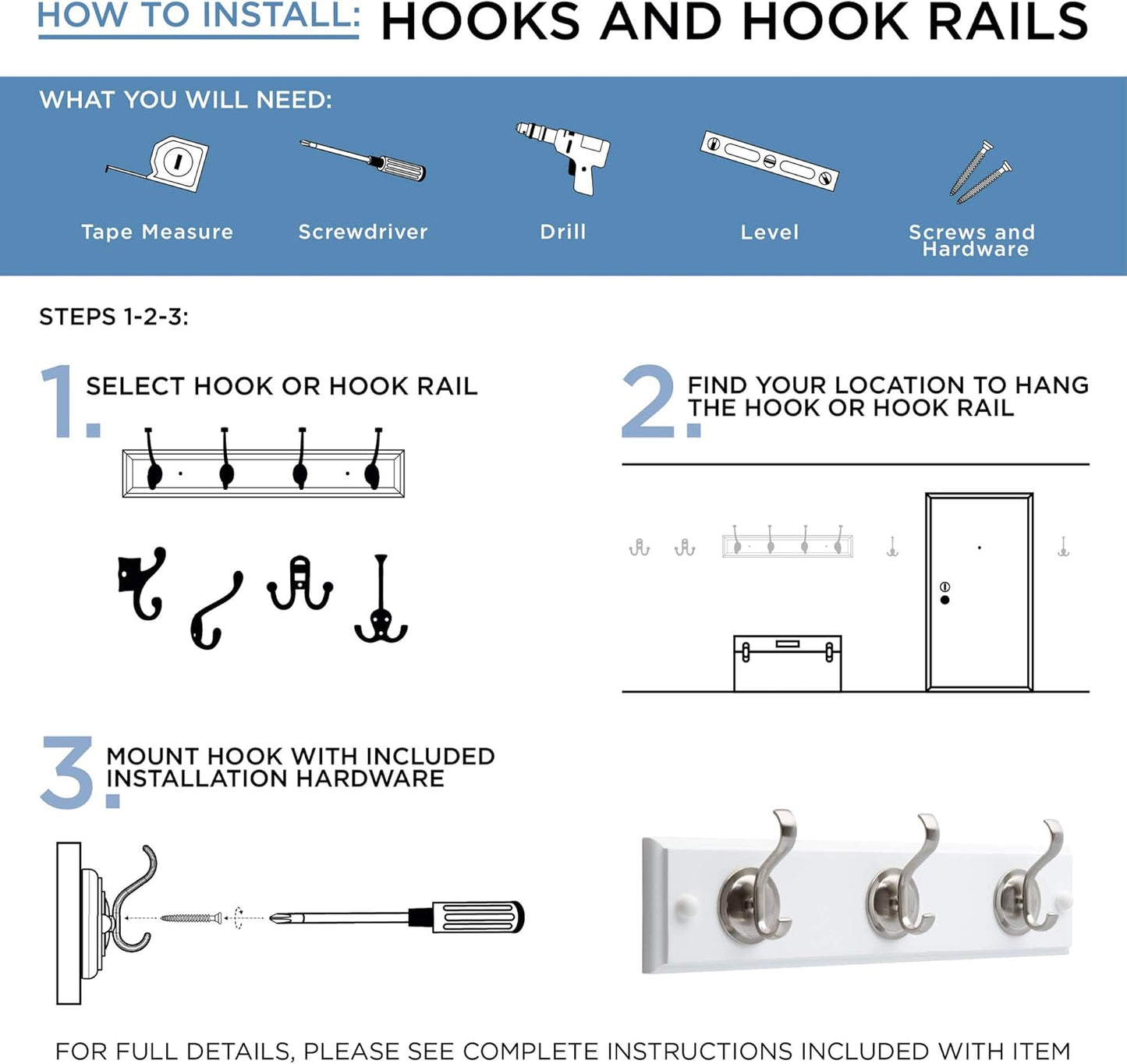 Franklin Brass Heavy Duty Double Coat and Hat Wall Hooks in Matte Nickel for Backpack, Purse, Towel Organization