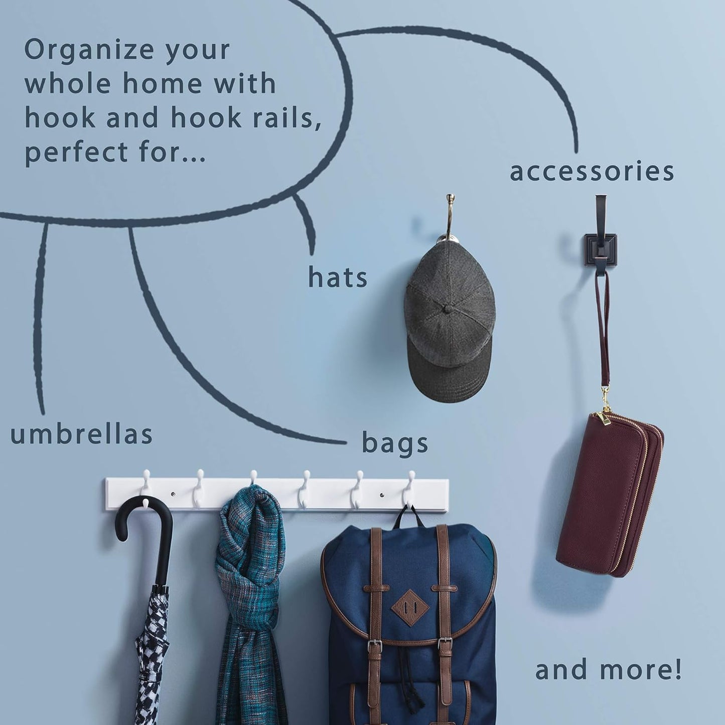 Franklin Brass Heavy Duty Double Coat and Hat Wall Hooks in Matte Nickel for Backpack, Purse, Towel Organization