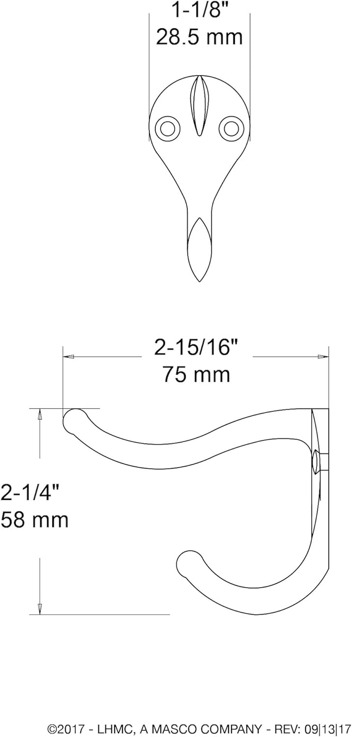 Franklin Brass Heavy Duty Double Coat and Hat Wall Hooks in Matte Nickel for Backpack, Purse, Towel Organization