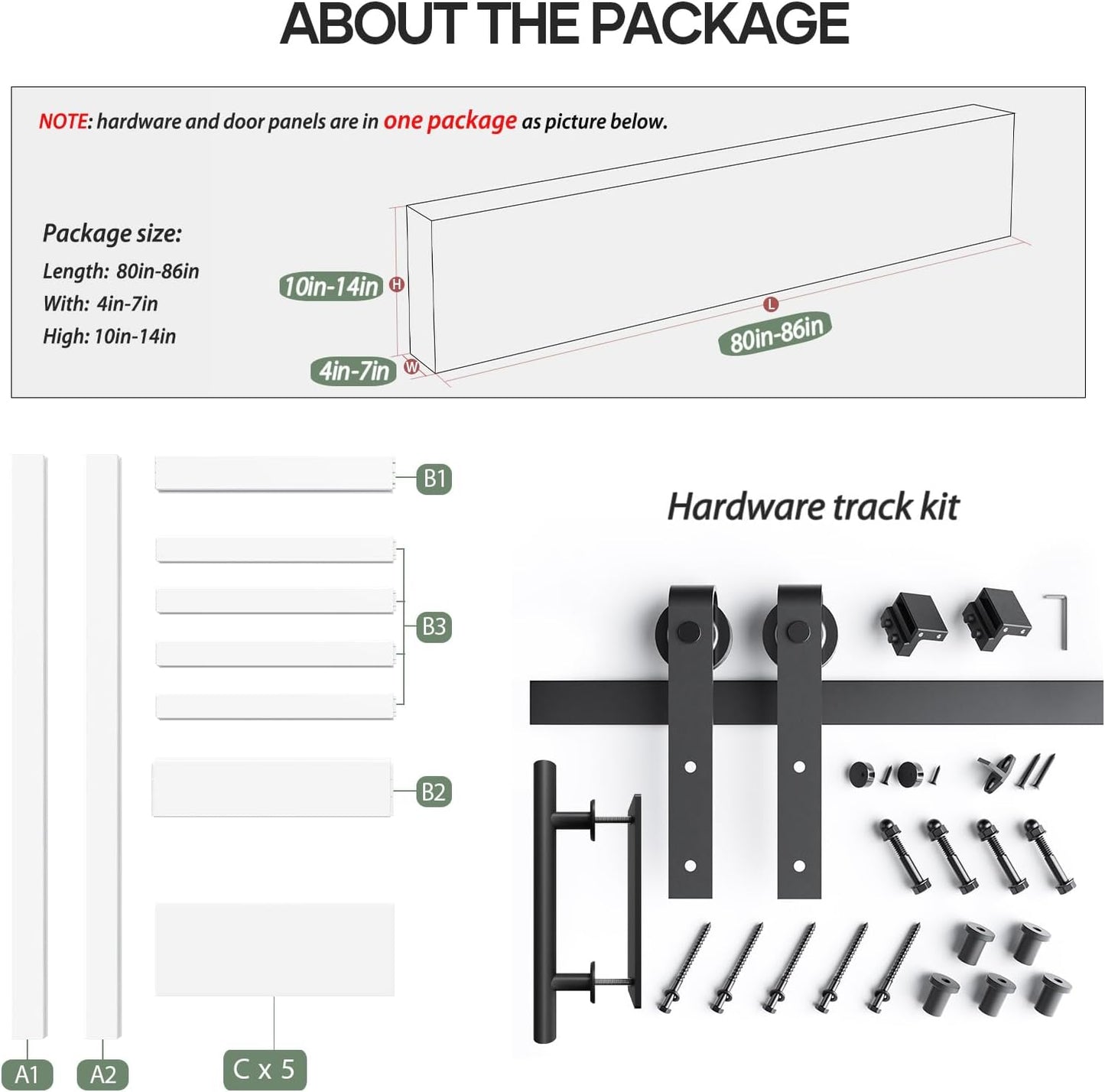 Fredbeck 32inx80in White Barn Door and 5.5FT Sliding Barn Door Hardware Kit Included,Solid,MDF, PVC Surface,DIY Assembly,5-Panel,Fit 29in-31in Opening