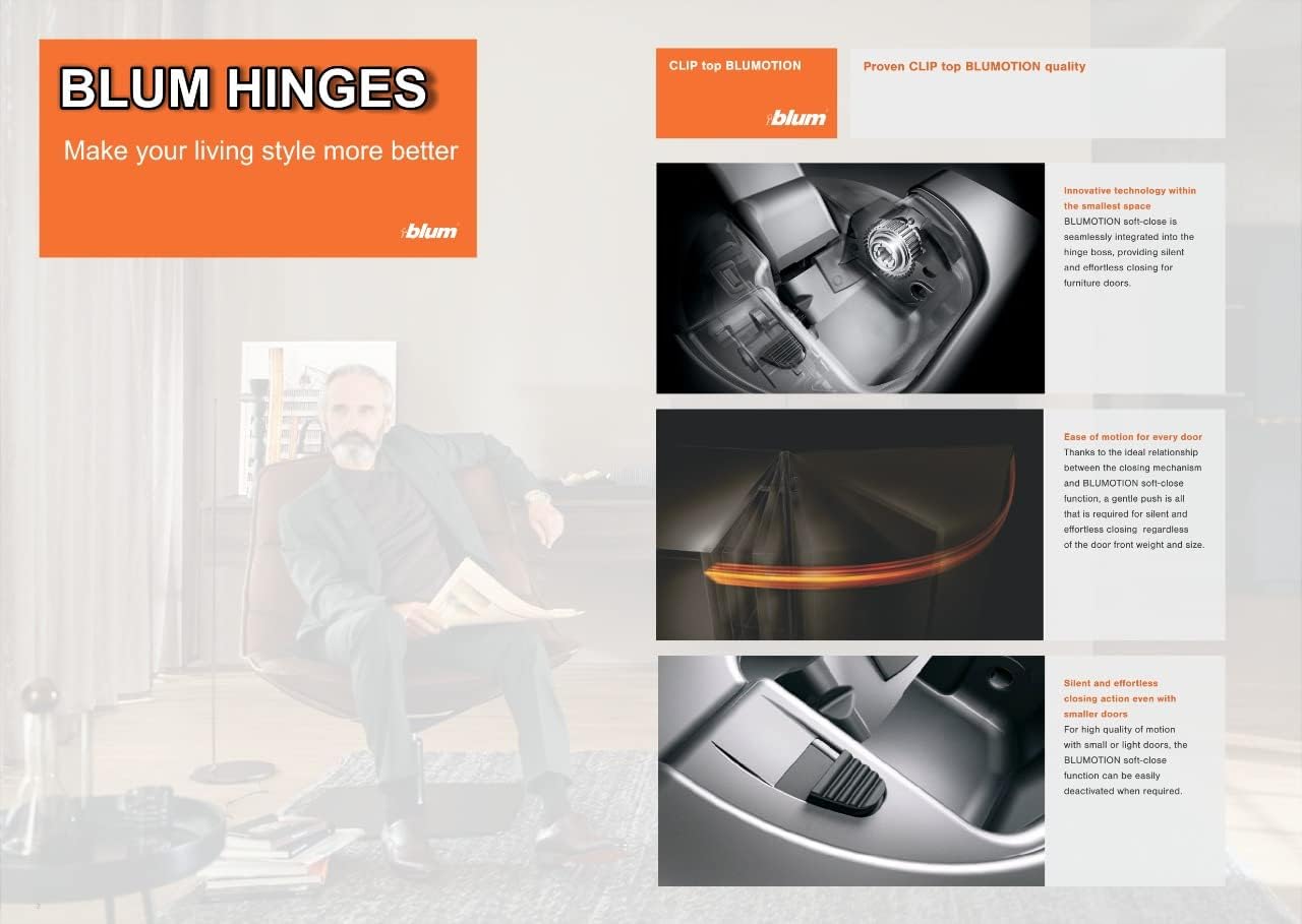 Full Overlay Soft Close Hinges Kit with Blum 110 Degree Cliptop 71B3550 for Frameless Cabinets - Includes Screws