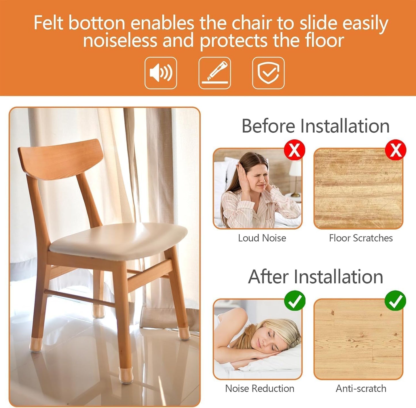 Furniture Pads for Chair Legs - 16 Pcs Floor Protectors for Chair/Table Feet, Sliders to Prevent Scratches and Noise - Caps/Pads for Smooth Moving (Medium Size 1.3''~1.8'')