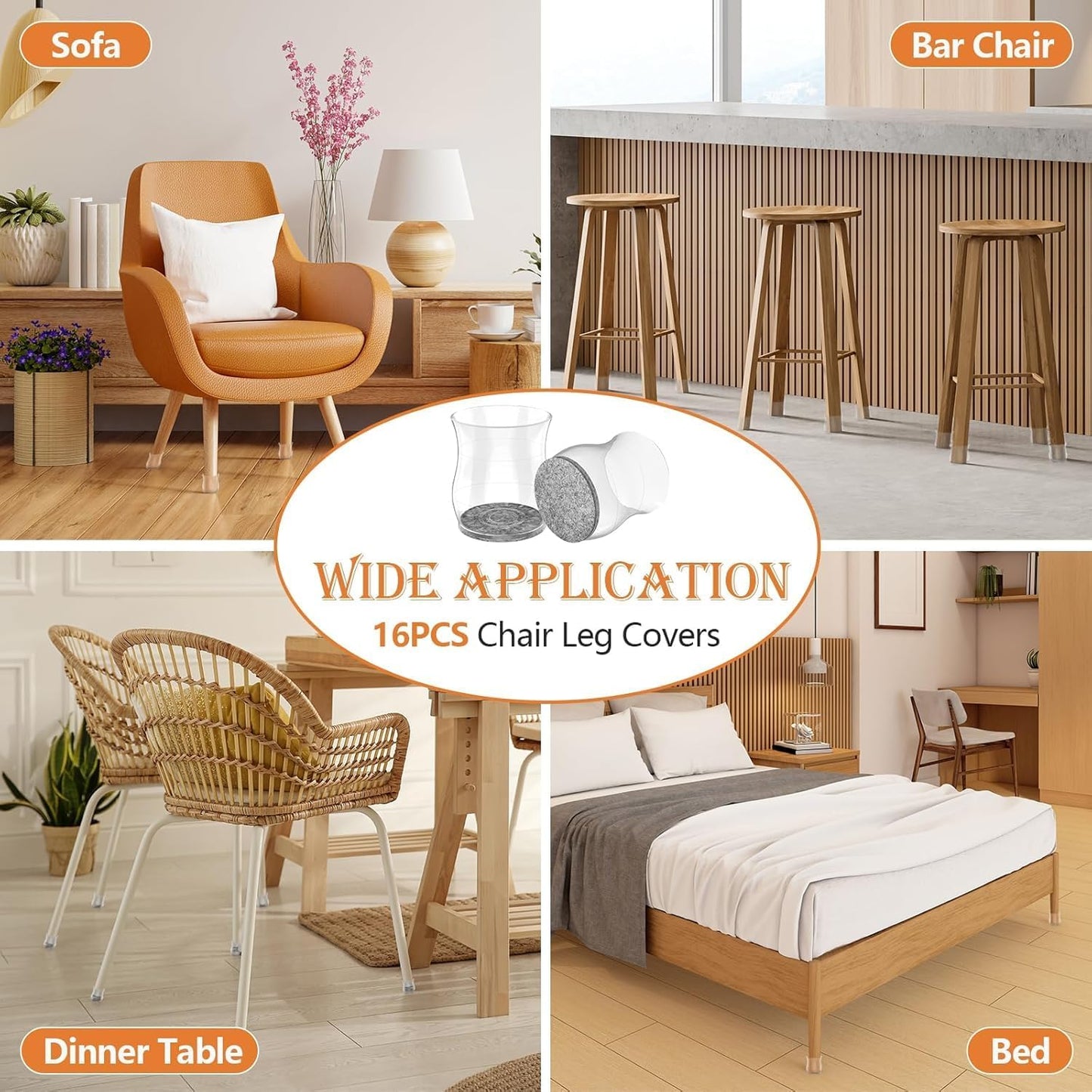 Furniture Pads for Chair Legs - 16 Pcs Floor Protectors for Chair/Table Feet, Sliders to Prevent Scratches and Noise - Caps/Pads for Smooth Moving (Medium Size 1.3''~1.8'')