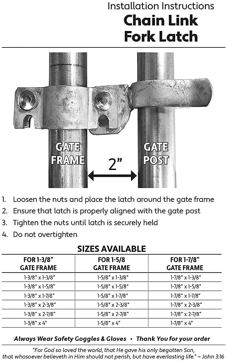 Galvanized Chain Link Fence Gate Fork Latch with Padlock Hole - Secure Fence Gate Latch - WildKart