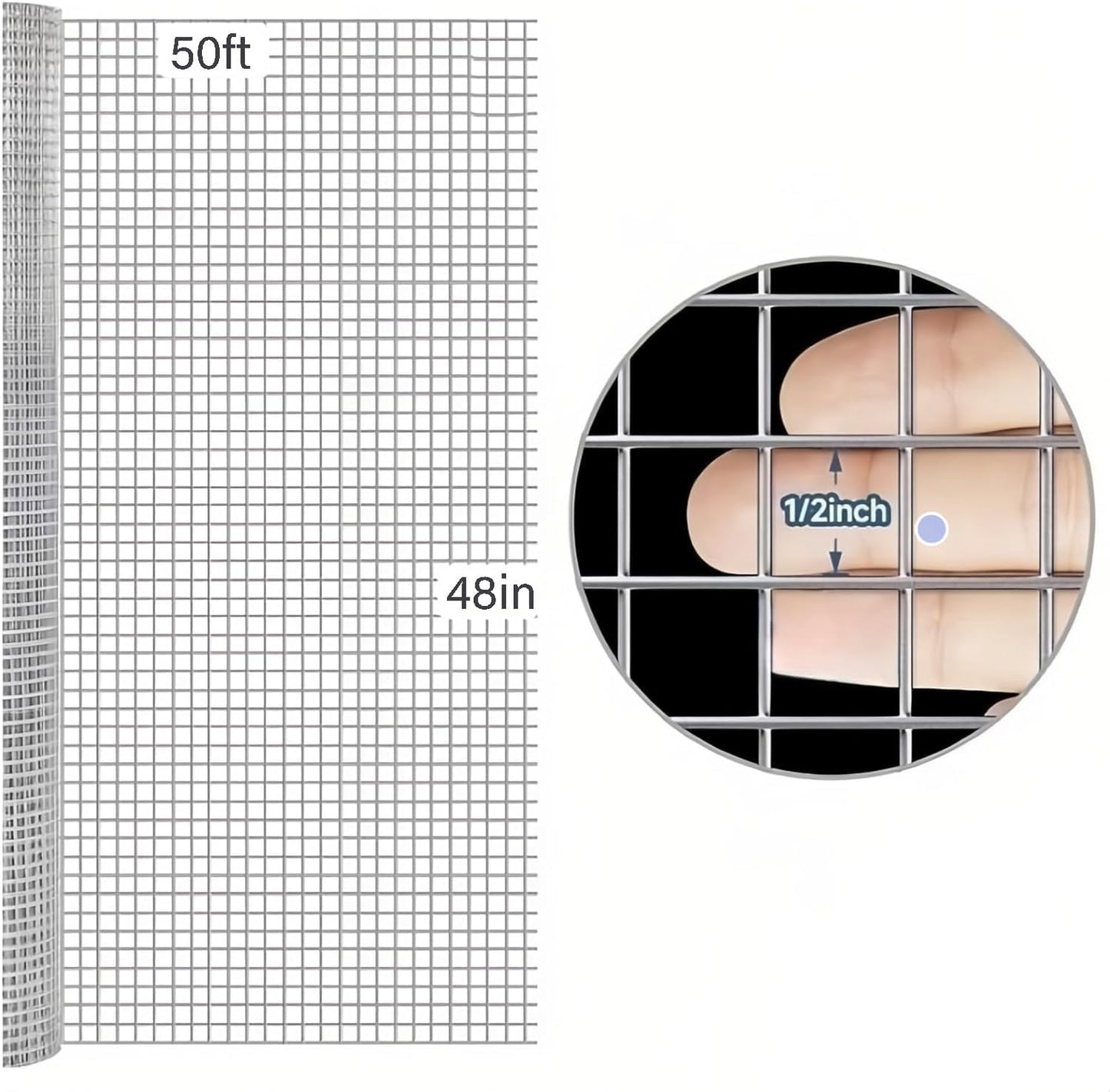 Galvanized Hardware Cloth 1/2 Inch Mesh Roll - 19 Gauge 48inx50ft - Ideal for Chicken Coops, Rabbit Hutches, Snake Cages, Garden Fencing, and Poultry Netting - Welded Metal Wire Fence Screen (4 x 50FT) - WildKart