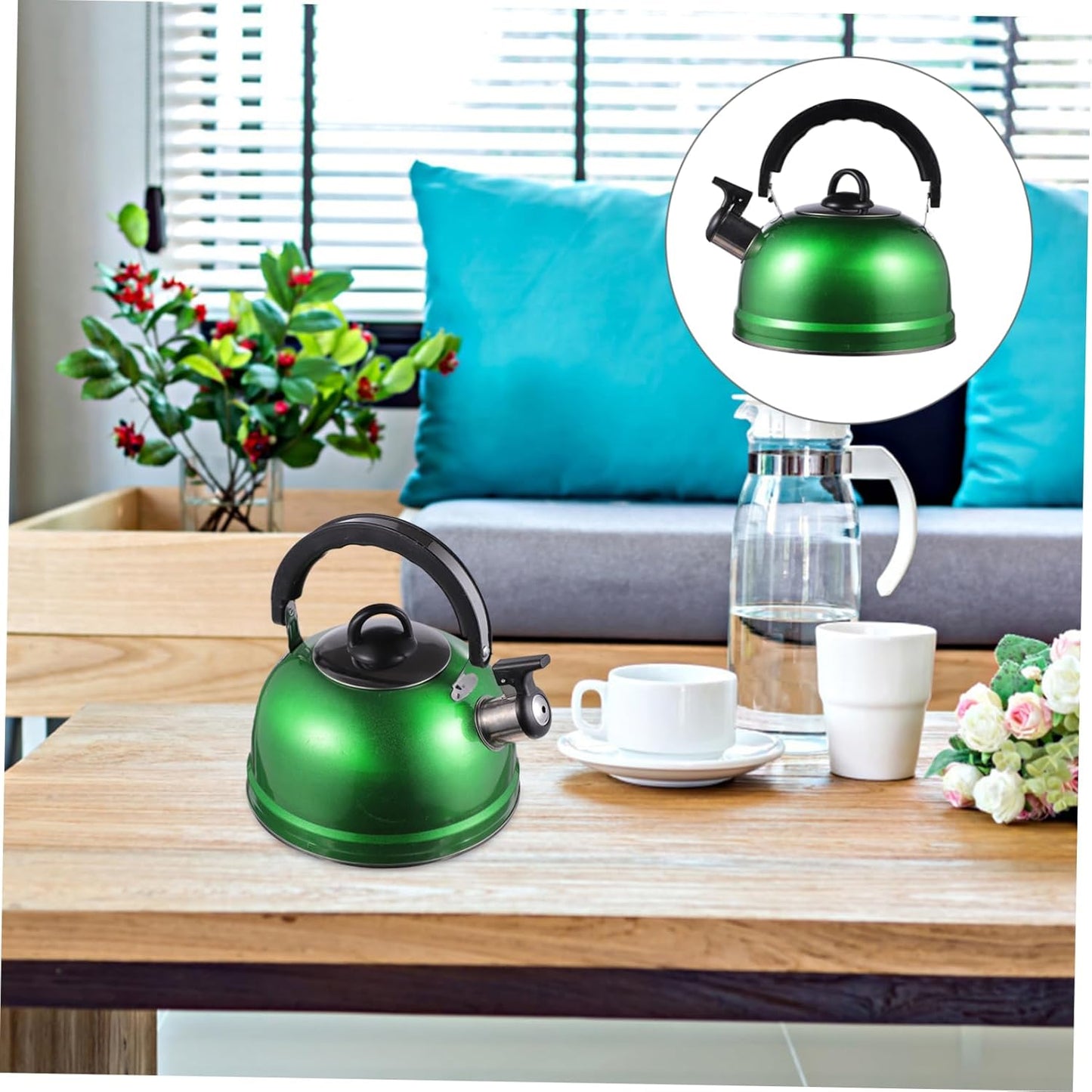 Garneck 2 Pcs Stainless Steel Electric Kettle Set for Boiling Water - Chirping Kettle Espresso Maker - Gas and Induction Stove Safe - Portable Camping Tea Kettle - Green Color