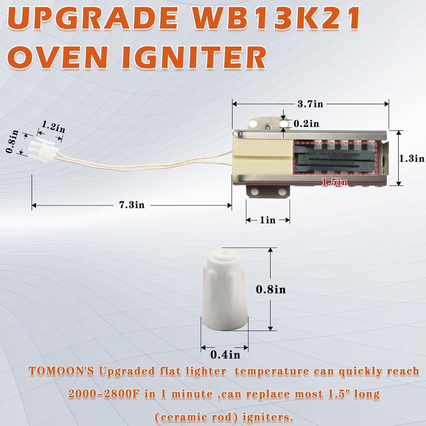 Gas Oven Igniter WB13K21 for Kenmore GE Range, Replaces 5303935066 IG9998 Norton-501a DG94-00520A WB2X9998 NX58H5600SS - Universal Replacement by TOMOON