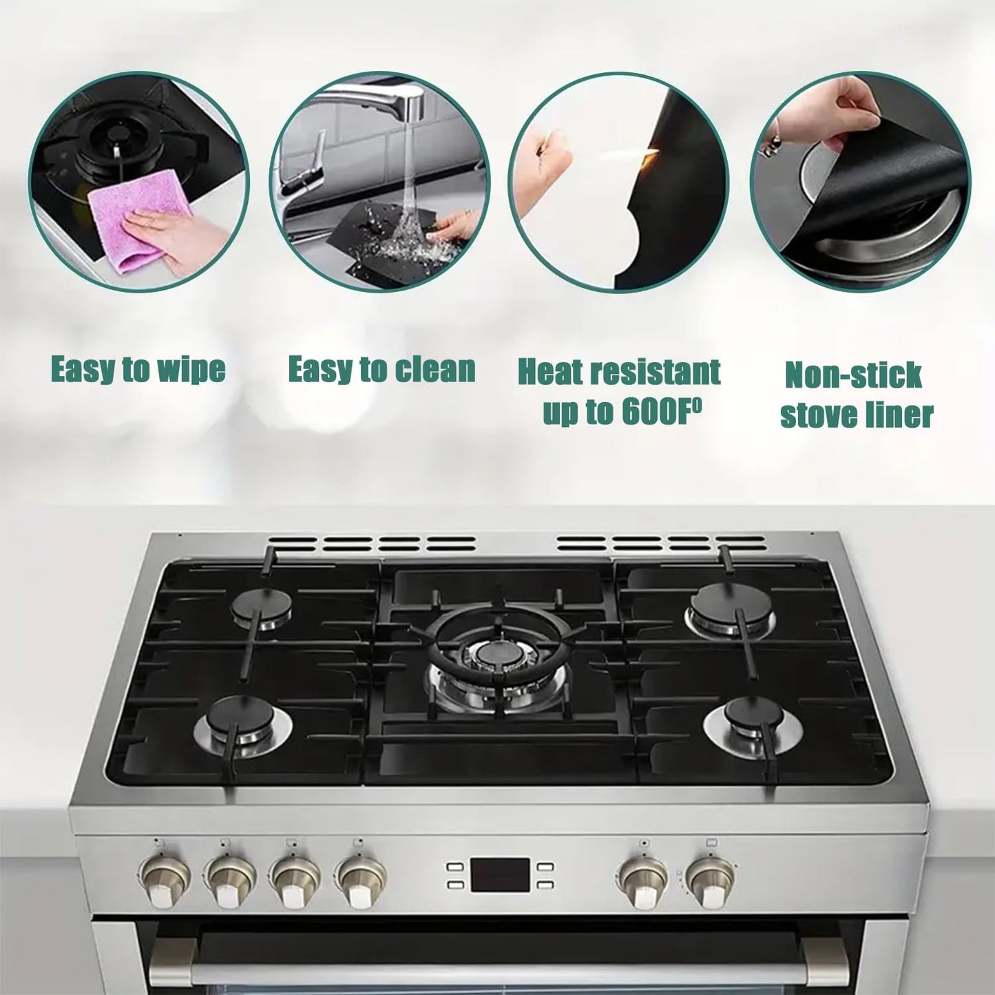 Gas Stove Guard Set - Easy-Clean Reusable Shields, Heat-Resistant Liners for Gas Range Burner Covers
