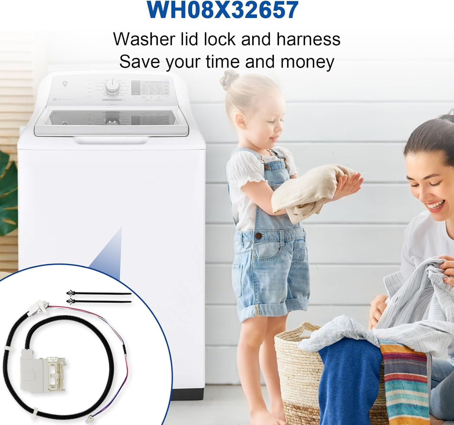 GE Washer Lid Lock and Harness Replacement Kit WH08X32657 WH08X31222 WH08X37937 - Fits Models GTW220ACK7WW GTW335ASN2WW GTW465ASN2WW GTW465ASN3WW GTW465ASN9WW HTW240ASK6WS - Replaces 4963152 AP7033485 PD00070146