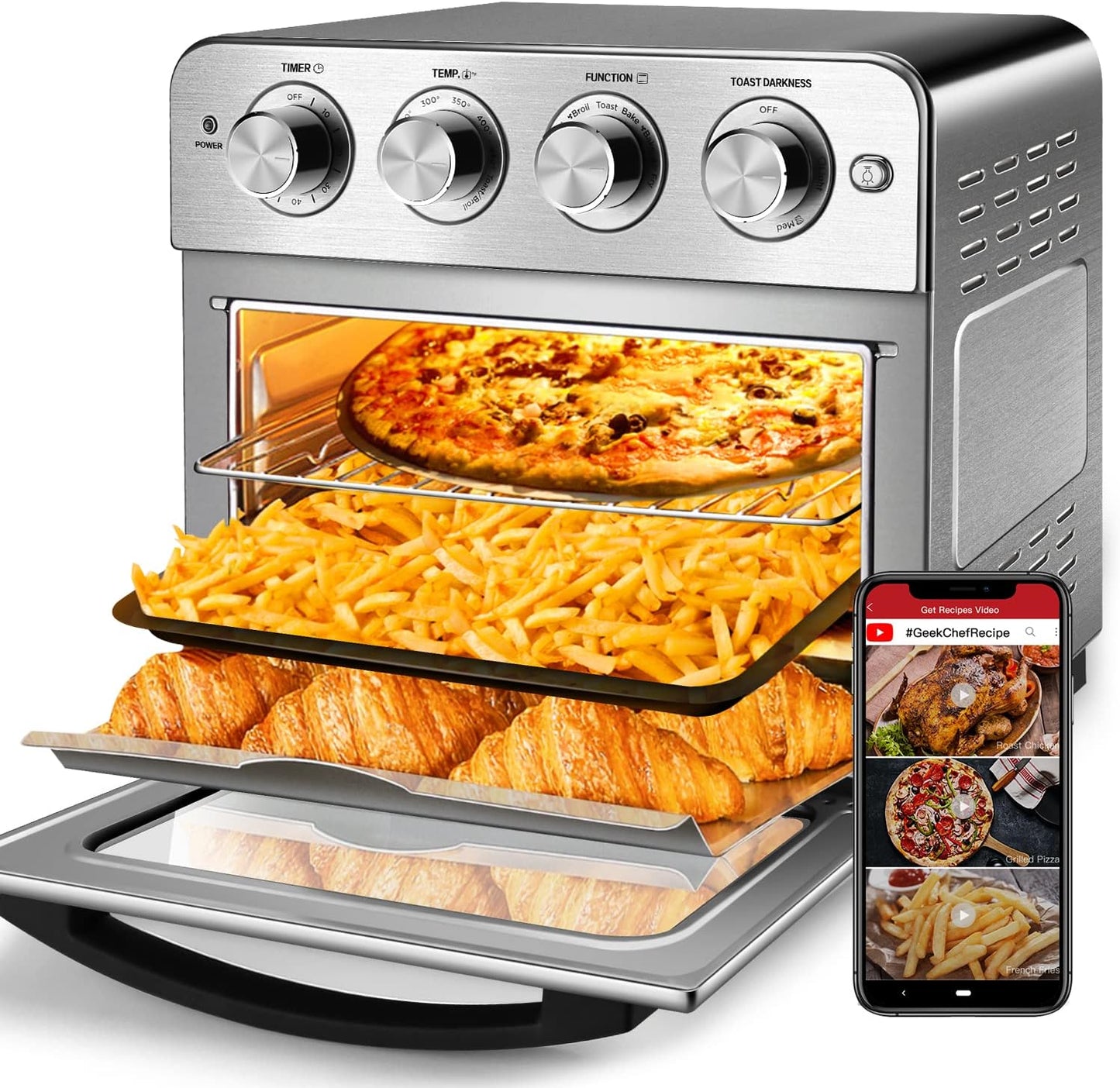 Geek Chef Retro Stainless Steel Toaster - 4 Slice Extra Wide Slot with Bagel/Defrost/Cancel Function