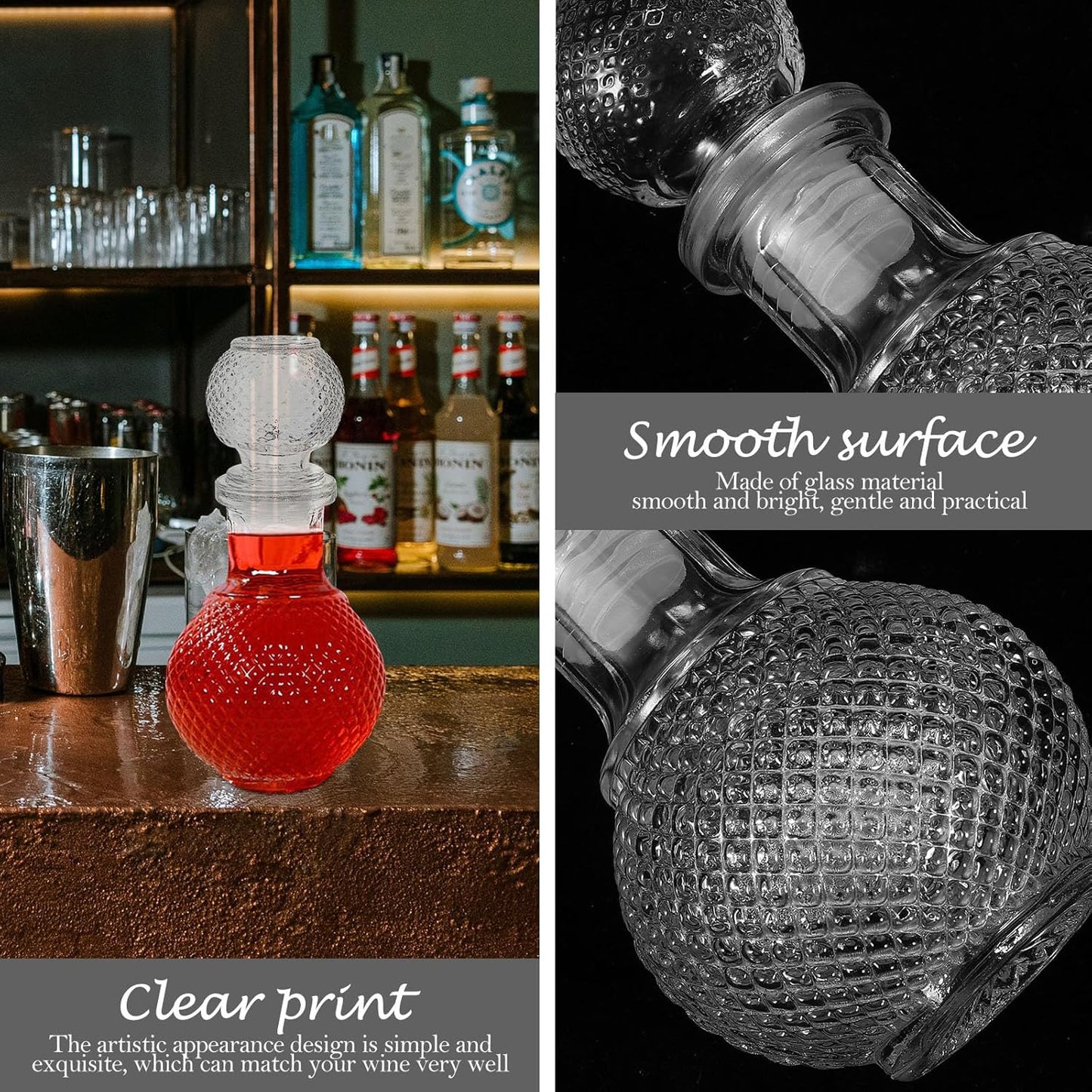 Glass Decanter Set with Stopper - 250ml Bottle Dispenser for Whiskey, Tequila, and Brandy - Tofficu Whiskey Decanter
