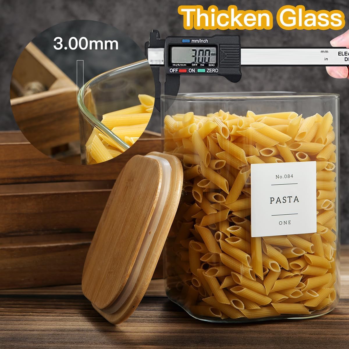 Glass Food Storage Containers Set with 132 Pantry Labels, Airtight Lids - Large Square Jars for Flour, Sugar, Rice, Pasta