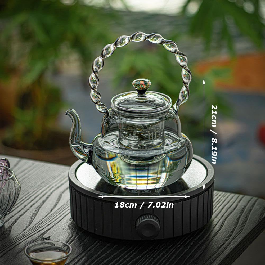 Glass Teapot with Infuser for Stovetop Safe Brewing - 34 fl oz Tea Kettle for Blooming and Loose Leaf Tea - Heat-Resistant Borosilicate Glass - Includes Steaming and Boiling Infuser
