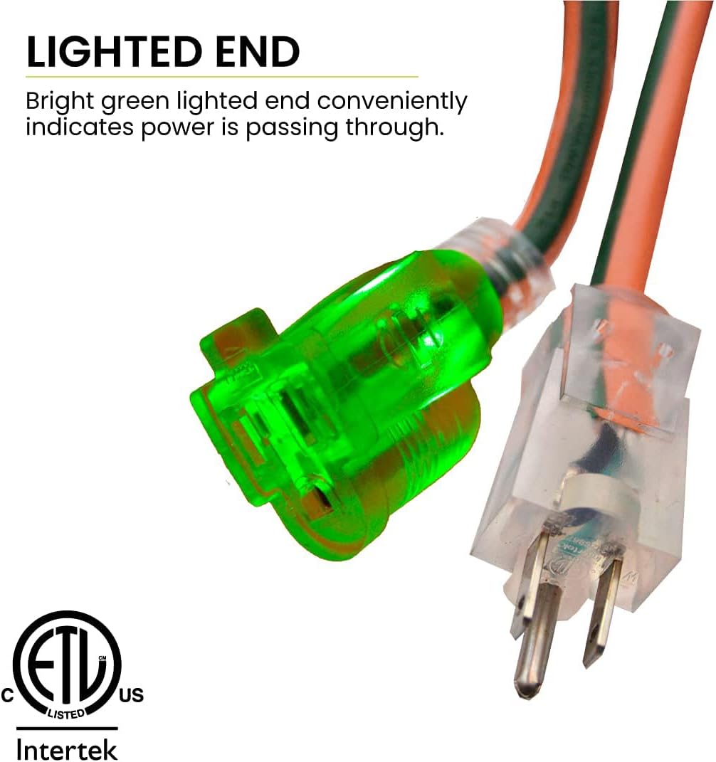 GoGreen GG-13708 16/3 Heavy Duty Extension Cord - 8 ft - Orange by Go Green Power Inc.