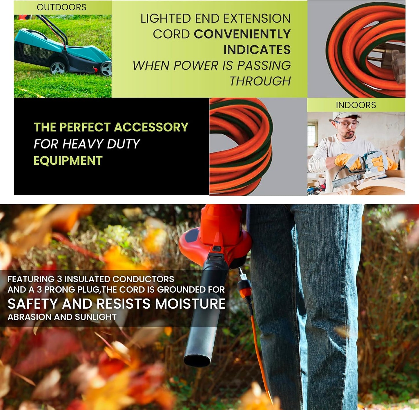 GoGreen GG-13708 16/3 Heavy Duty Extension Cord - 8 ft - Orange by Go Green Power Inc.