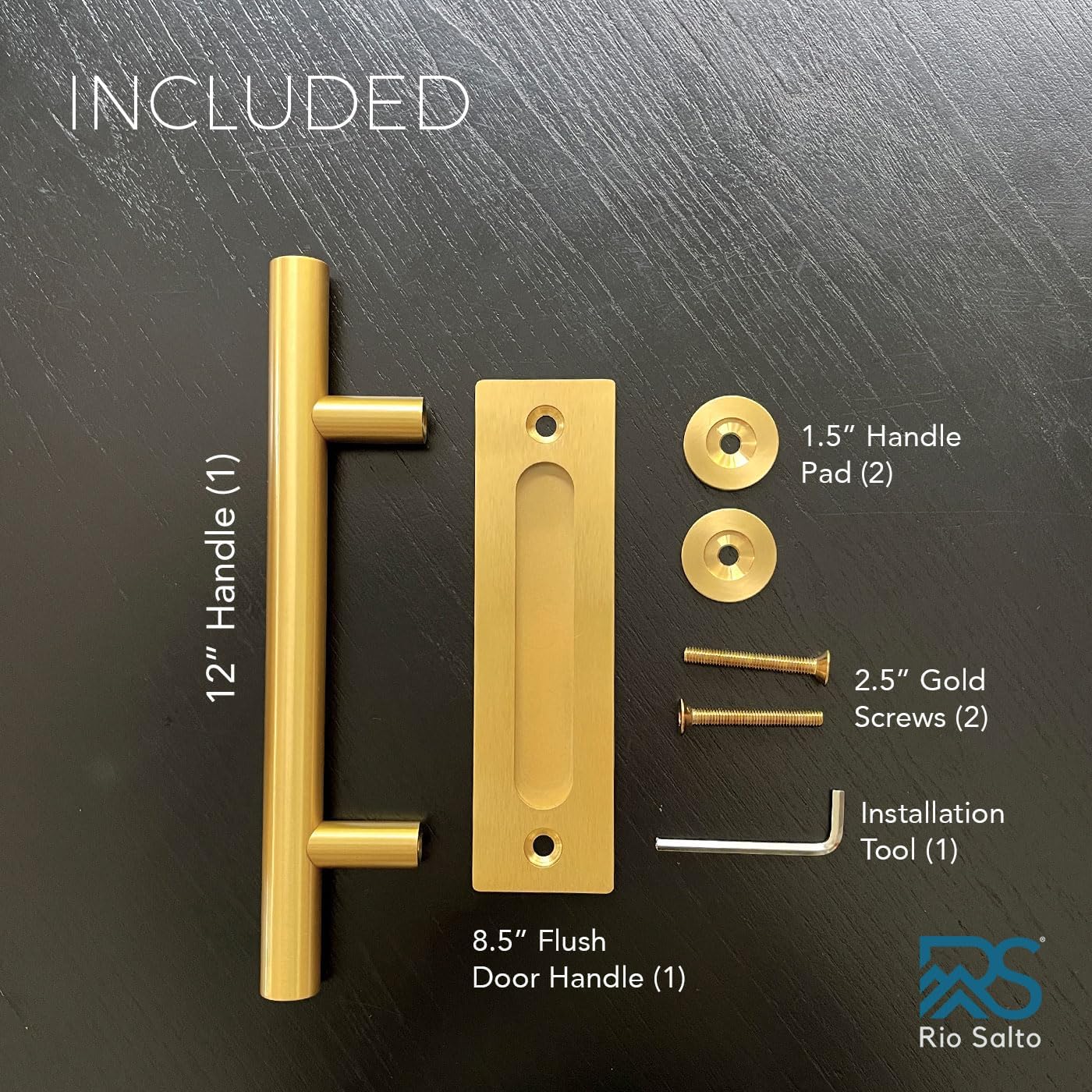 Gold 12-Inch Barn Door Handle Kit - Solid Aluminum Brass Finish - Large Sliding Door Handles - Closet Hardware - Flush Pull Handle - 1-Pack