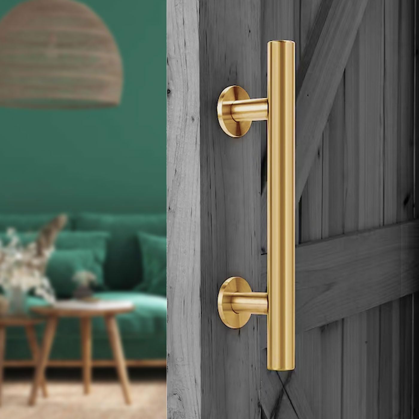 Gold 12-Inch Barn Door Handle Kit - Solid Aluminum Brass Finish - Large Sliding Door Handles - Closet Hardware - Flush Pull Handle - 1-Pack