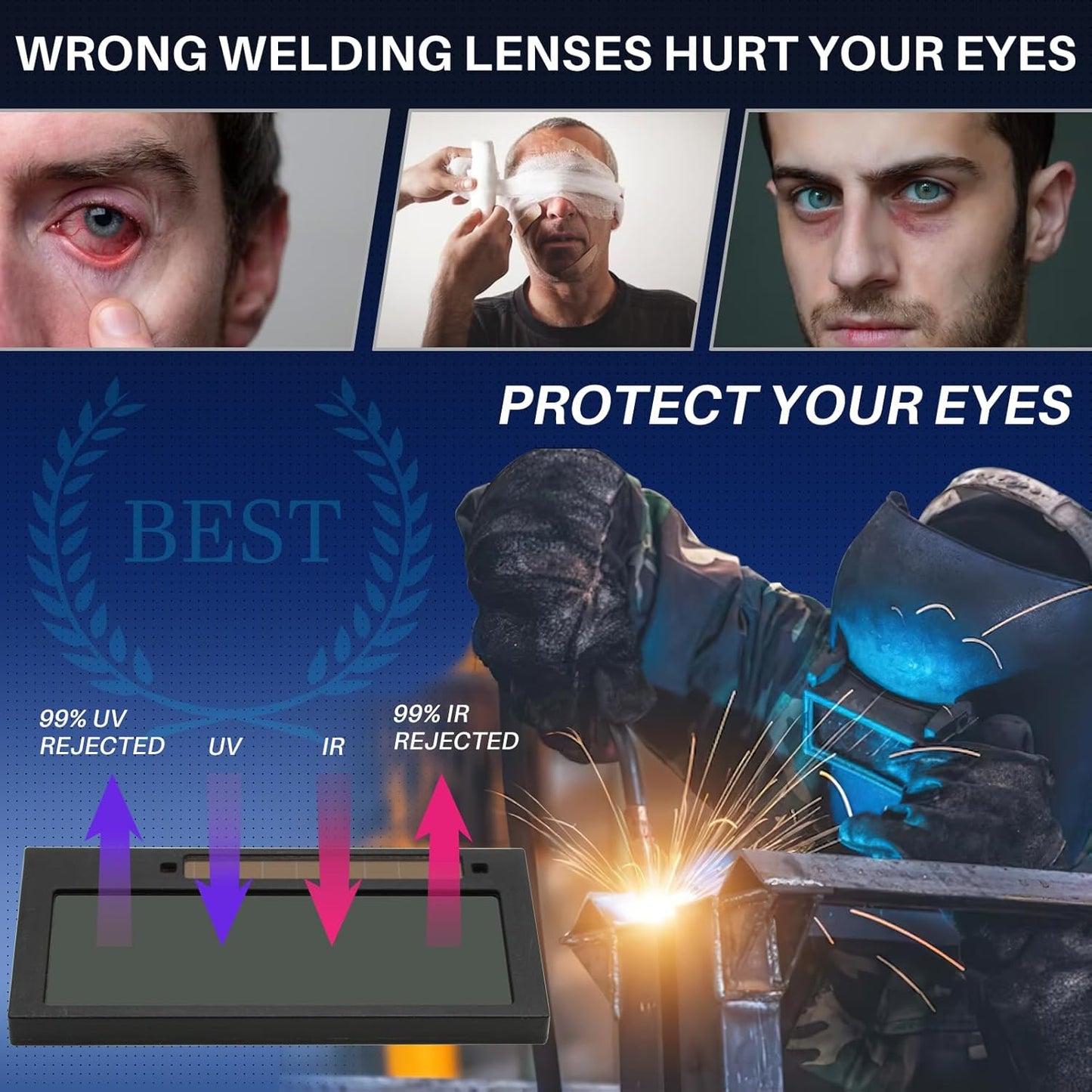 Gold Adjustable Auto Darkening Welding Lens Shade 5-13 for Pipeliner & Pancake Hood - TC108S5-13, 2x4 Replacement Lens