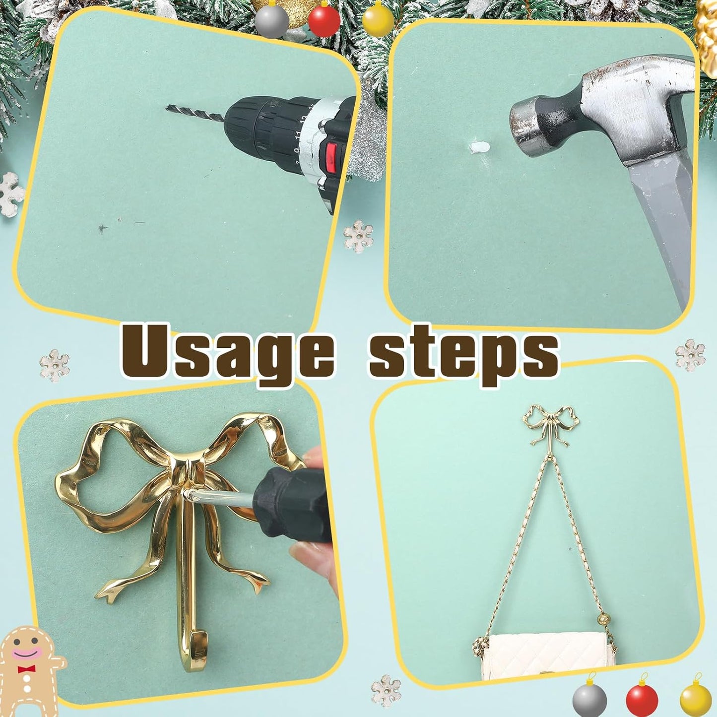 Gold Bow Knot Hooks Brass Wall Hanger Towel Coat Holder for Wedding Bathroom Kitchen Decor