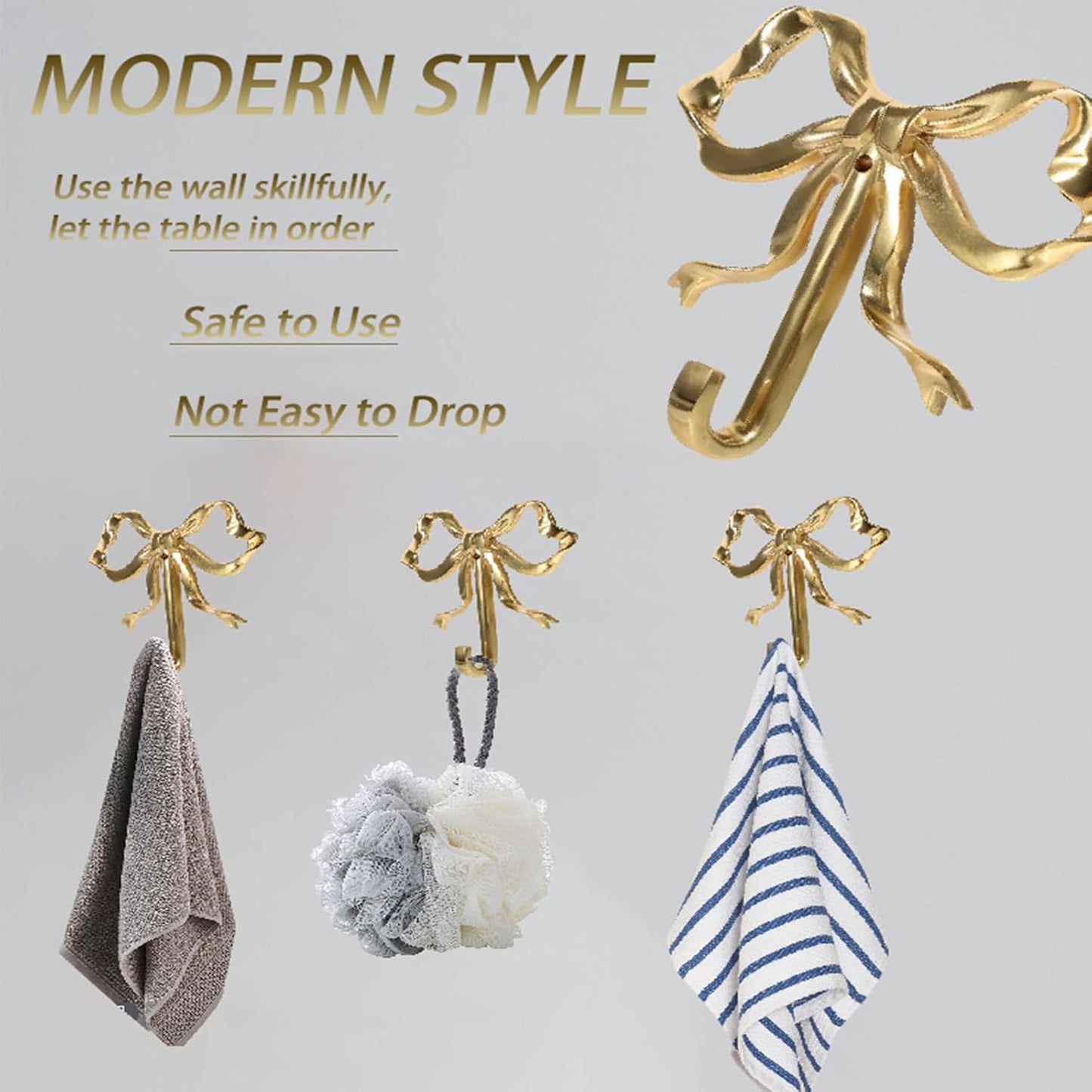 Gold Bow-Knot Wall Hook for Hanging Coat Hat Towel - Brass Home Decor Hook - Multi-Purpose Medium Hanger