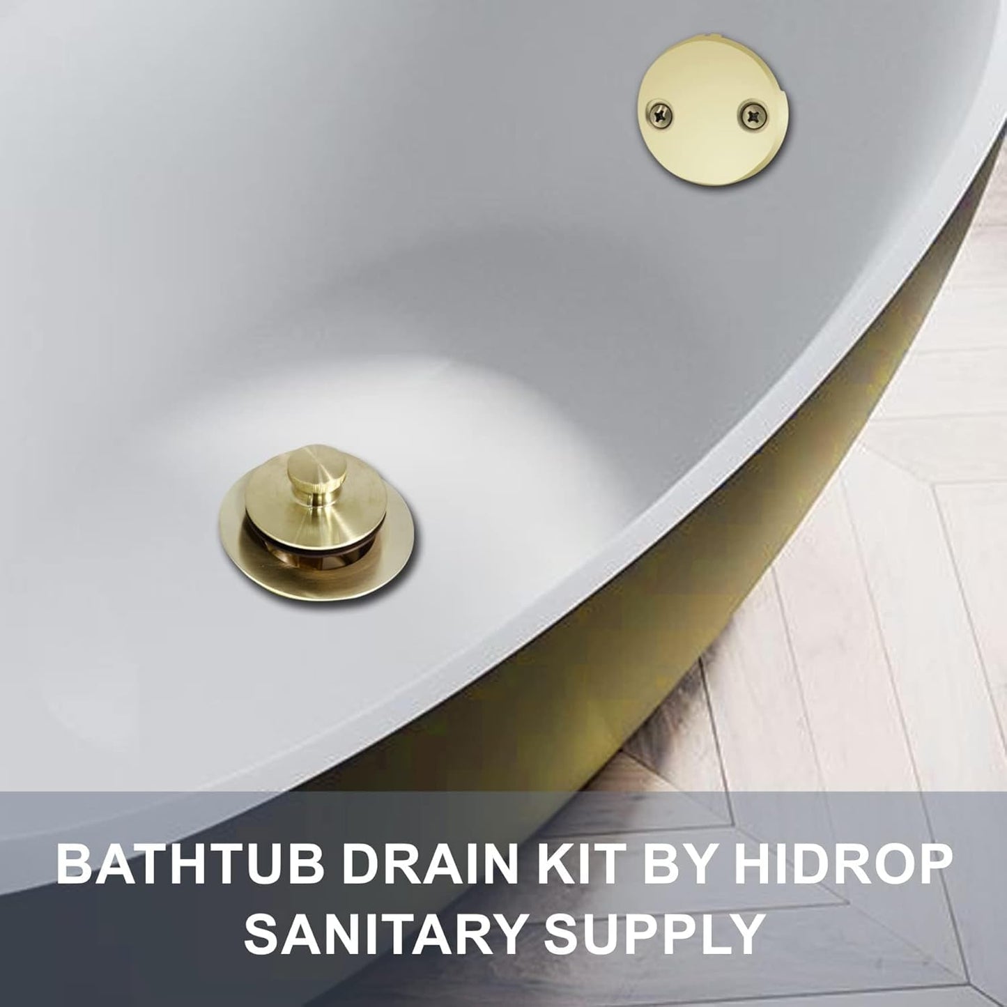 Gold Brushed Tub Drain Lift and Turn Trim Kit with Two-Hole Overflow Conversion Assembly - Hidrop Bathtub Drain Replacement Kit, Universal Thread