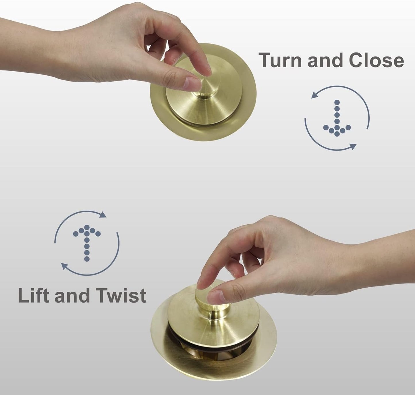 Gold Brushed Tub Drain Lift and Turn Trim Kit with Two-Hole Overflow Conversion Assembly - Hidrop Bathtub Drain Replacement Kit, Universal Thread