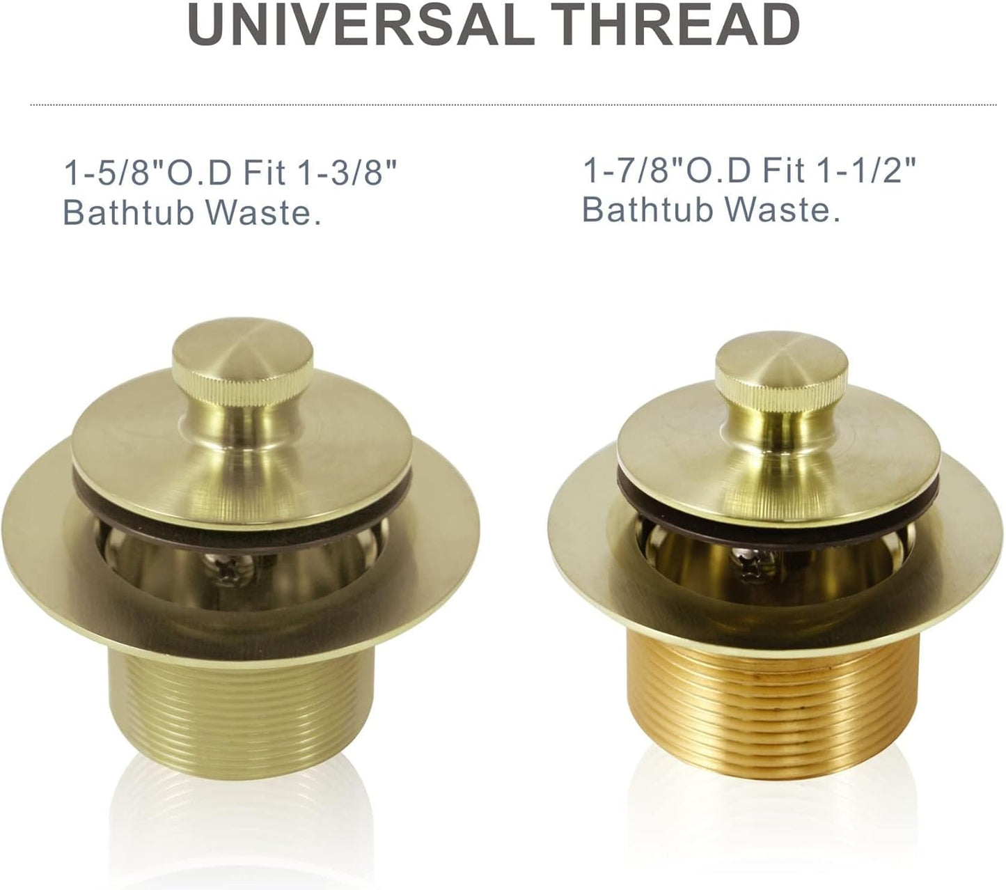 Gold Brushed Tub Drain Lift and Turn Trim Kit with Two-Hole Overflow Conversion Assembly - Hidrop Bathtub Drain Replacement Kit, Universal Thread