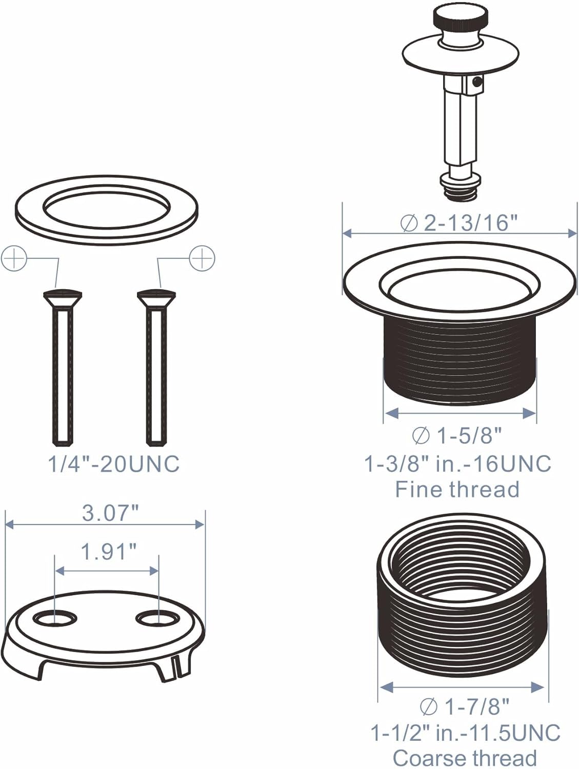 Gold Brushed Tub Drain Lift and Turn Trim Kit with Two-Hole Overflow Conversion Assembly - Hidrop Bathtub Drain Replacement Kit, Universal Thread