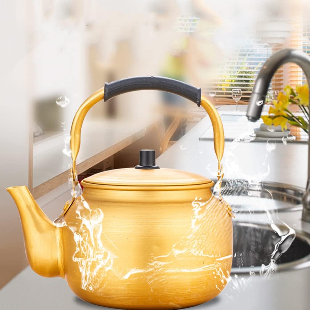 Golden Aluminium Whistle Kettle Tea Serving Pot - 1.5L for Home Kitchen, Restaurant, BBQ & Picnic - Leak-Proof Raw Rice Wine Storage Canister