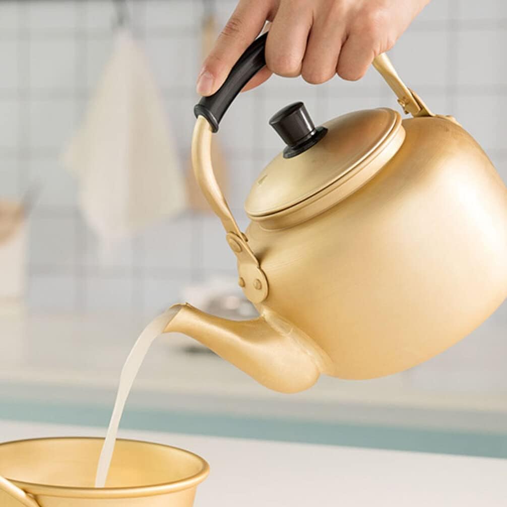 Golden Aluminium Whistle Kettle Tea Serving Pot - 1.5L for Home Kitchen, Restaurant, BBQ & Picnic - Leak-Proof Raw Rice Wine Storage Canister