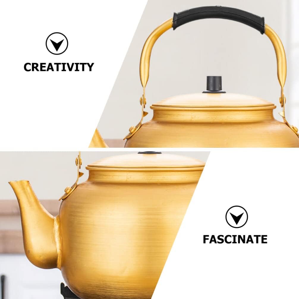 Golden Aluminium Whistle Kettle Tea Serving Pot - 1.5L for Home Kitchen, Restaurant, BBQ & Picnic - Leak-Proof Raw Rice Wine Storage Canister