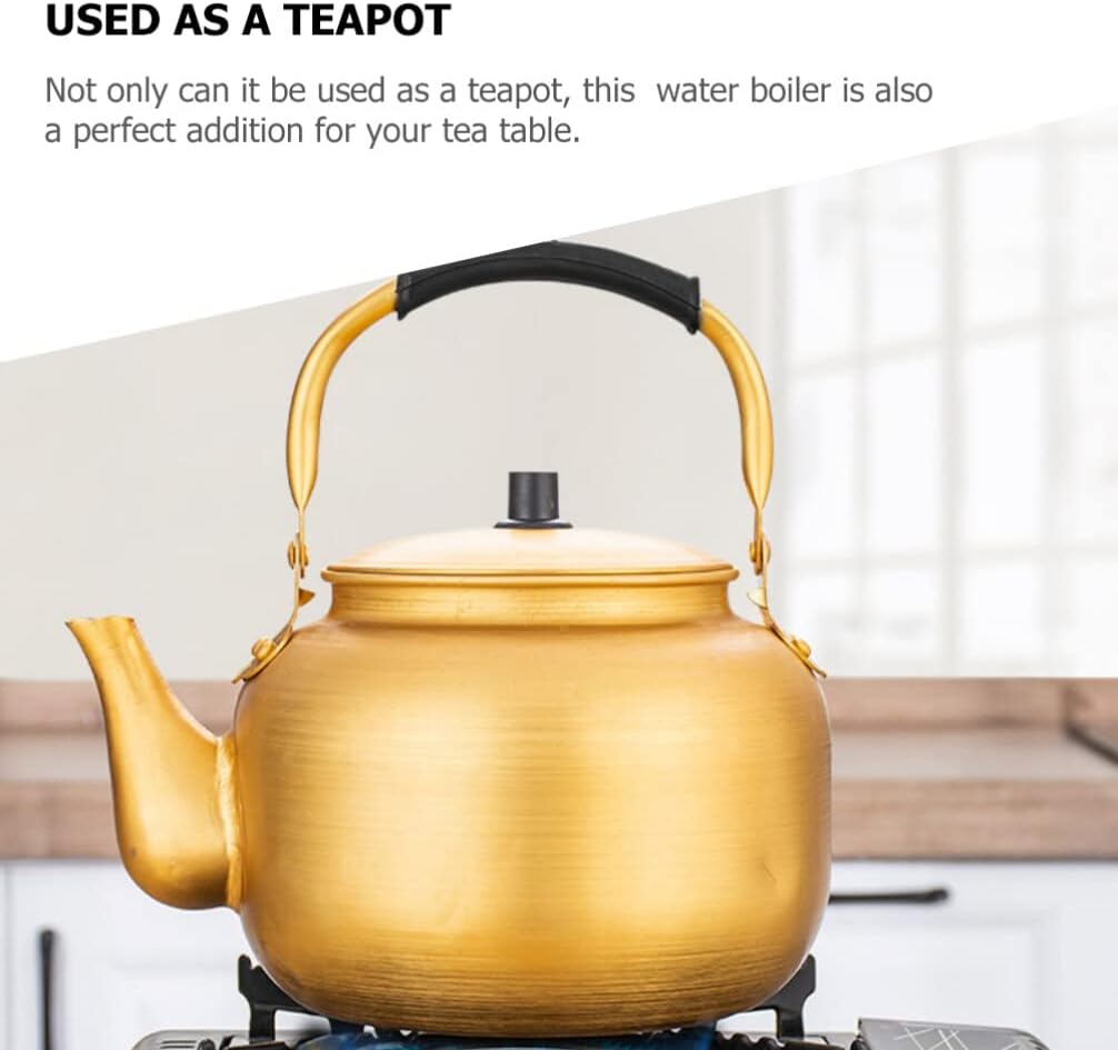 Golden Aluminium Whistle Kettle Tea Serving Pot - 1.5L for Home Kitchen, Restaurant, BBQ & Picnic - Leak-Proof Raw Rice Wine Storage Canister