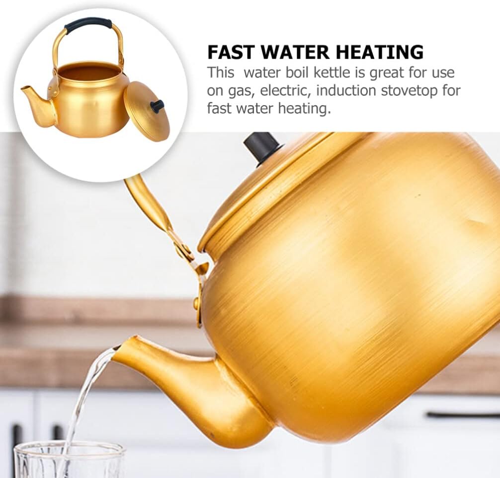 Golden Aluminium Whistle Kettle Tea Serving Pot - 1.5L for Home Kitchen, Restaurant, BBQ & Picnic - Leak-Proof Raw Rice Wine Storage Canister